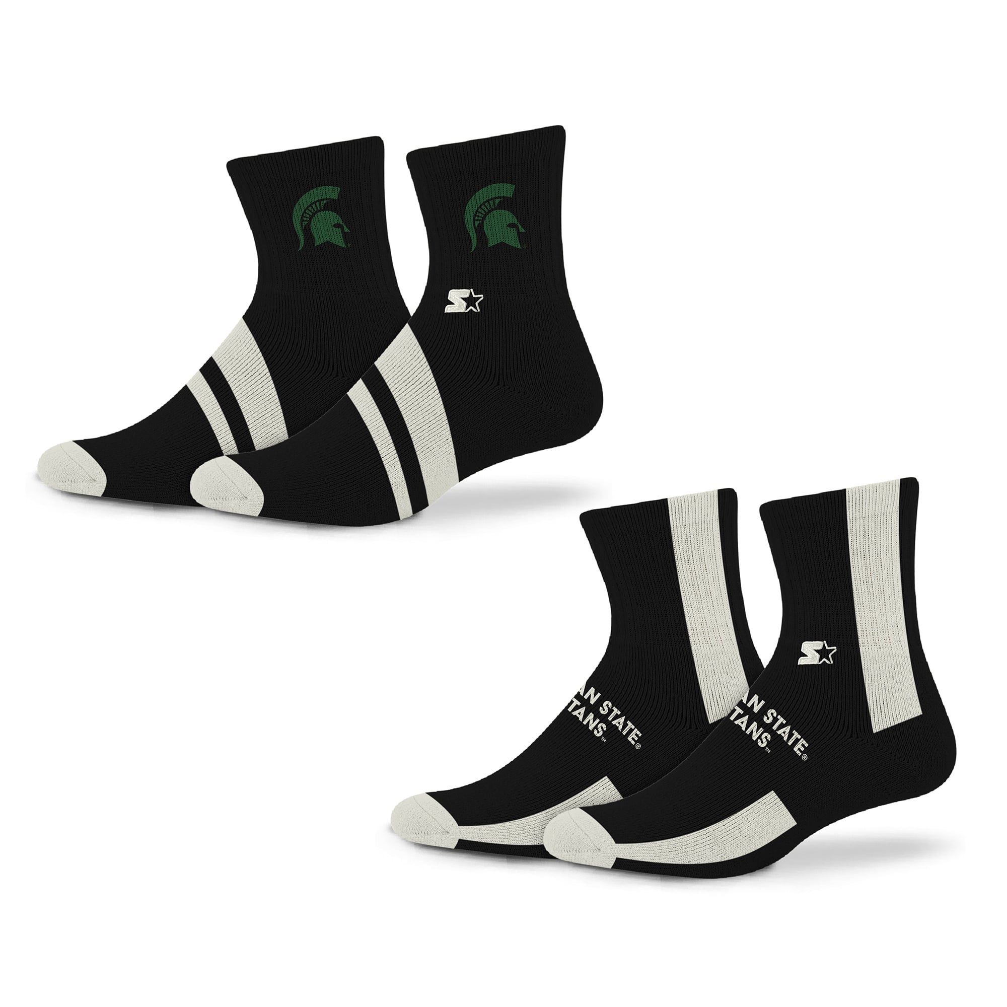 Starter Black Michigan State Spartans Summit Stripe 2-Pair Pack Quarter Socks