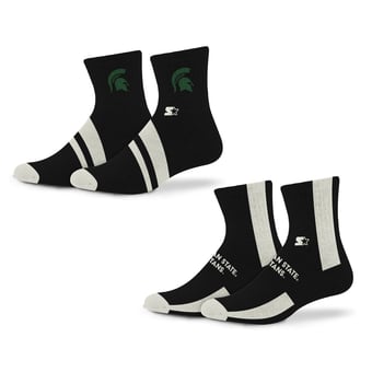 Starter Black Michigan State Spartans Summit Stripe 2-Pair Pack Quarter Socks