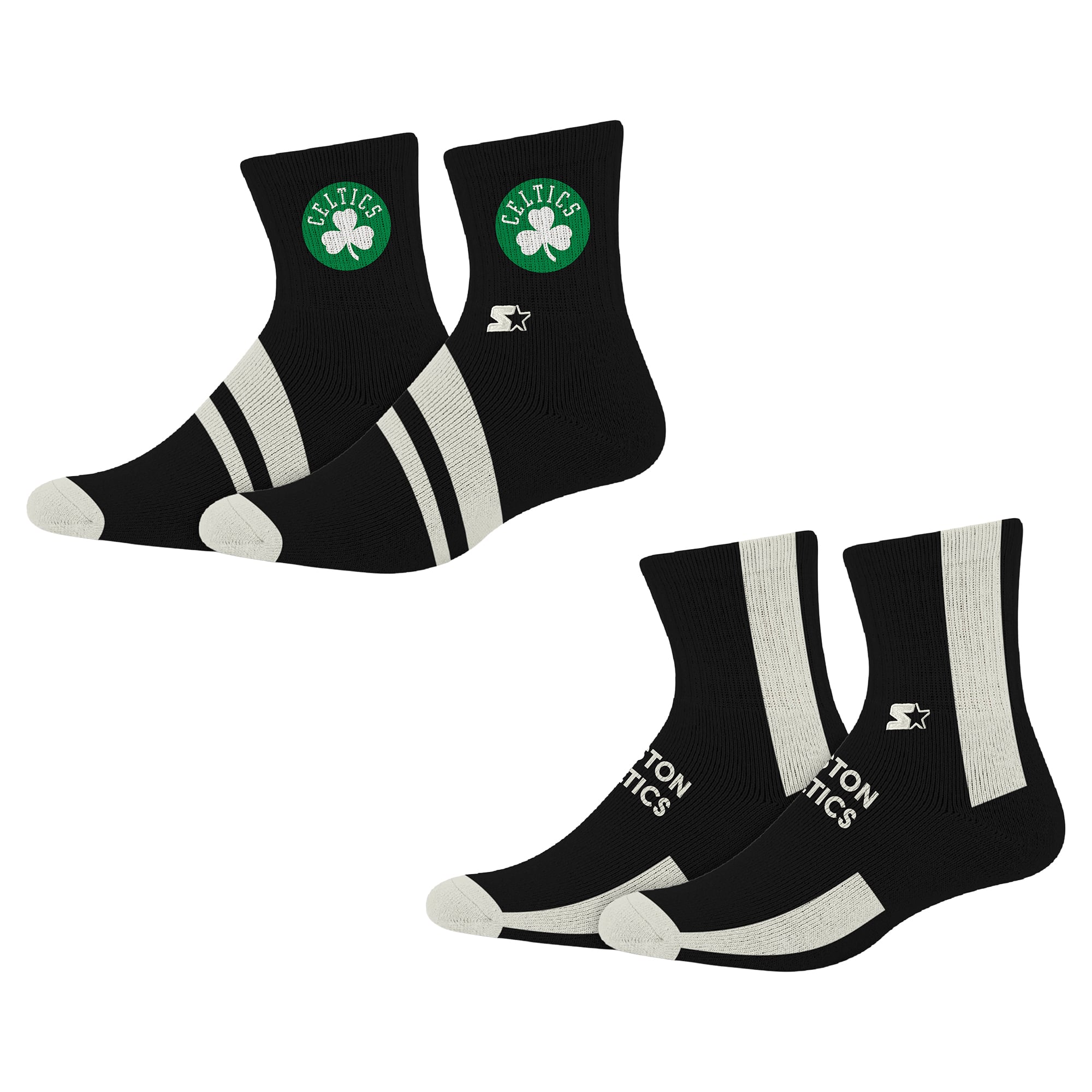 Starter Black Boston Celtics Summit Stripe 2-Pair Pack Quarter Socks