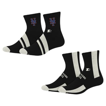 Starter Black New York Mets Summit Stripe 2-Pair Pack Quarter Socks