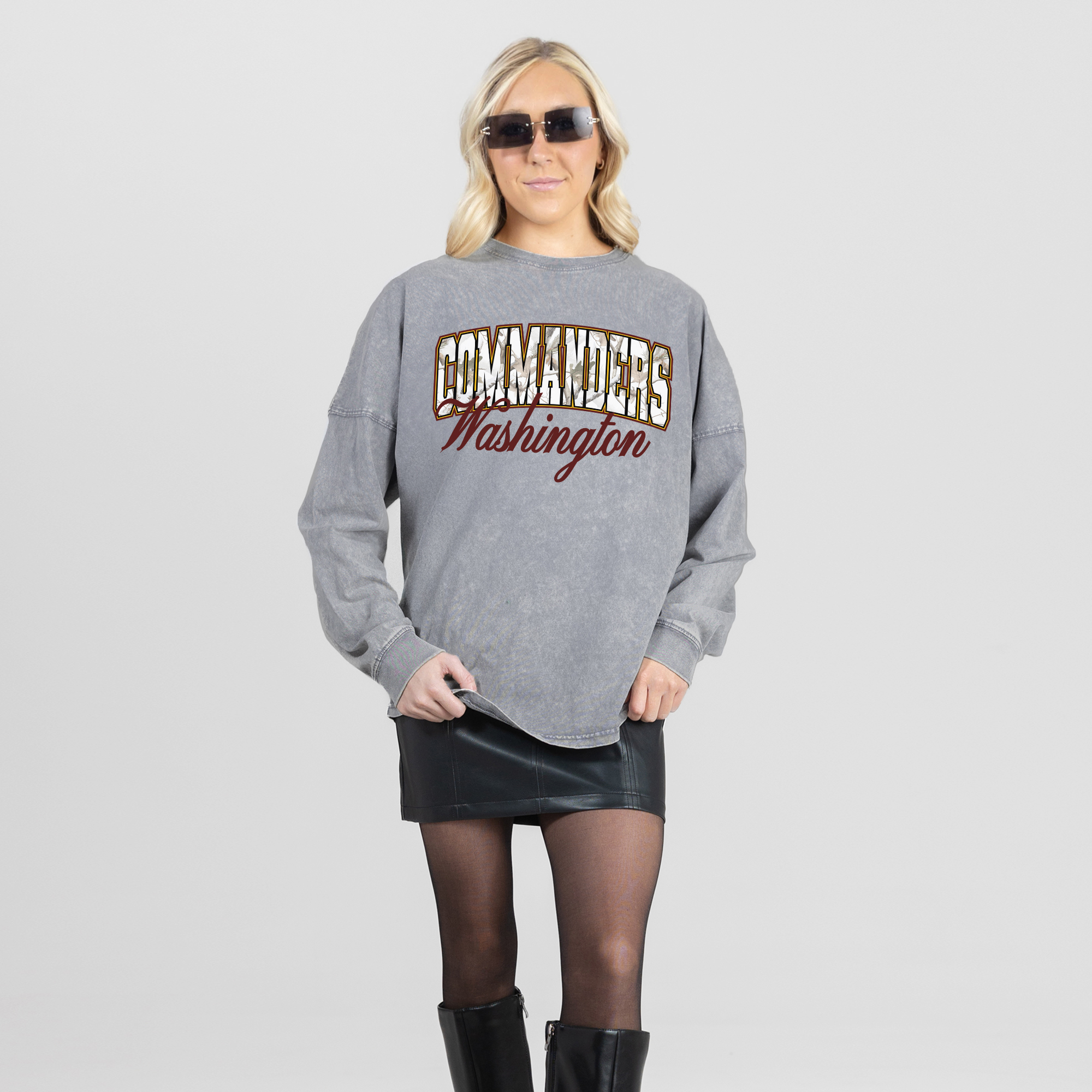 Women's Gameday Couture Gray Washington Commanders On The Hunt Oversized Snow Wash Long Sleeve T-Shirt