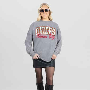Women's Gameday Couture Gray Kansas City Chiefs On The Hunt Oversized Snow Wash Long Sleeve T-Shirt