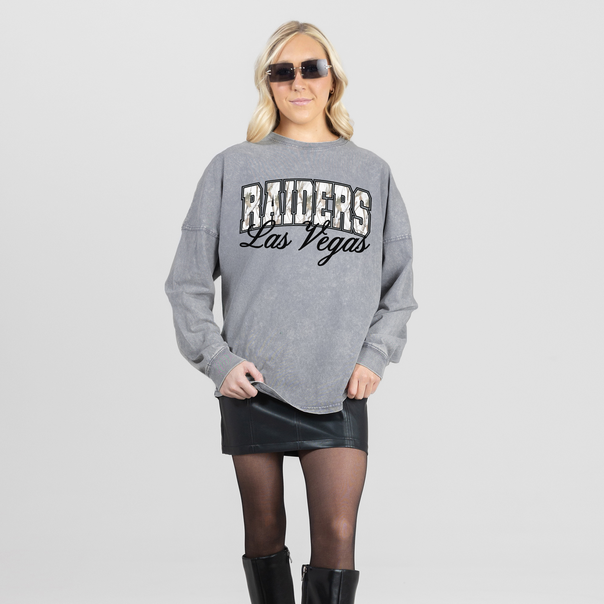Women's Gameday Couture Gray Las Vegas Raiders On The Hunt Oversized Snow Wash Long Sleeve T-Shirt