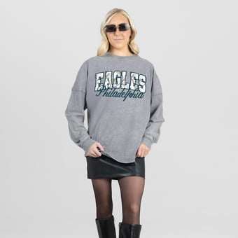 Women's Gameday Couture Gray Philadelphia Eagles On The Hunt Oversized Snow Wash Long Sleeve T-Shirt