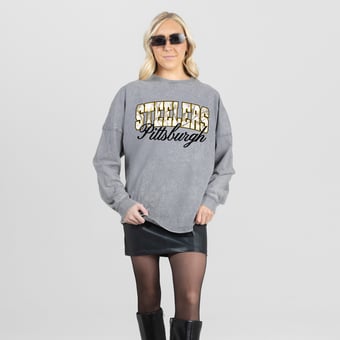 Women's Gameday Couture Gray Pittsburgh Steelers On The Hunt Oversized Snow Wash Long Sleeve T-Shirt