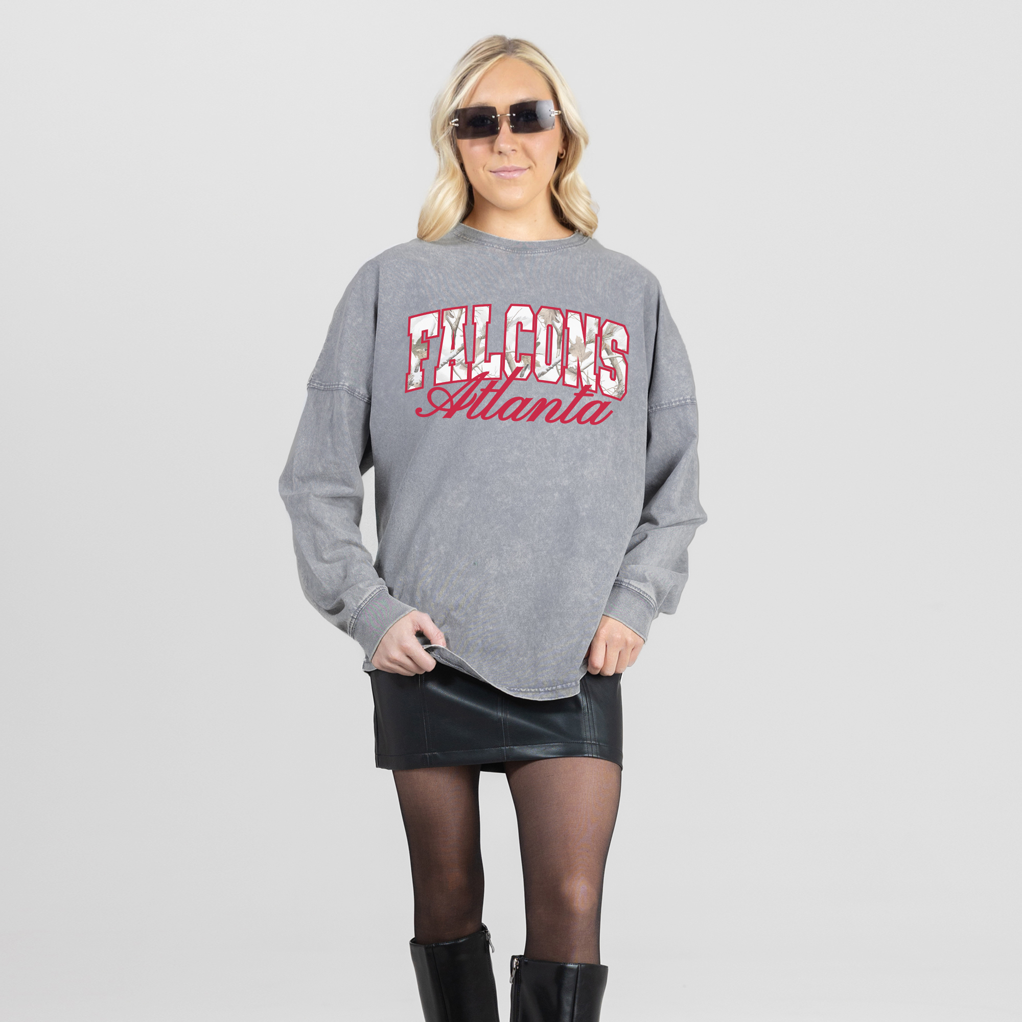 Women's Gameday Couture Gray Atlanta Falcons On The Hunt Oversized Snow Wash Long Sleeve T-Shirt