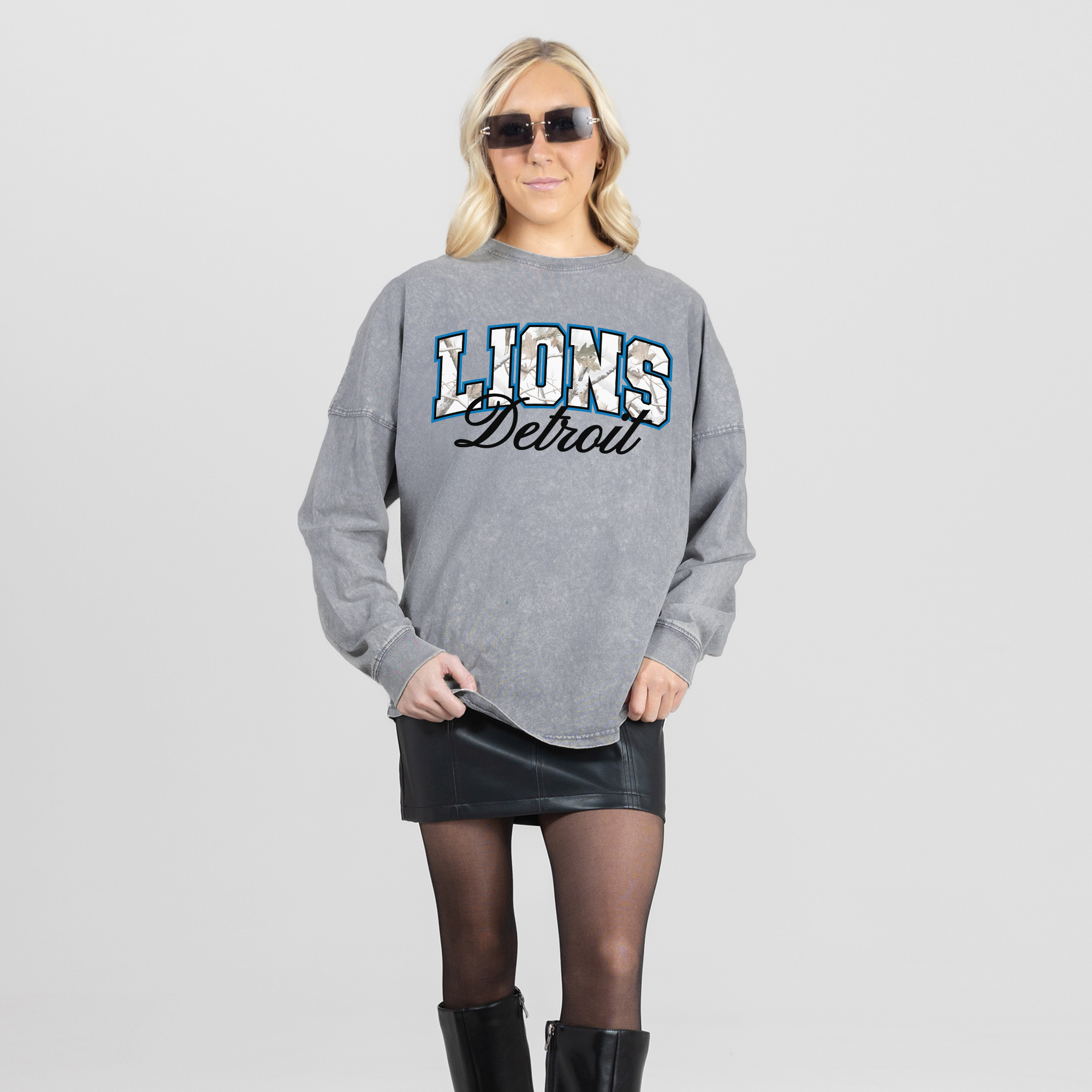 Women's Gameday Couture Gray Detroit Lions On The Hunt Oversized Snow Wash Long Sleeve T-Shirt