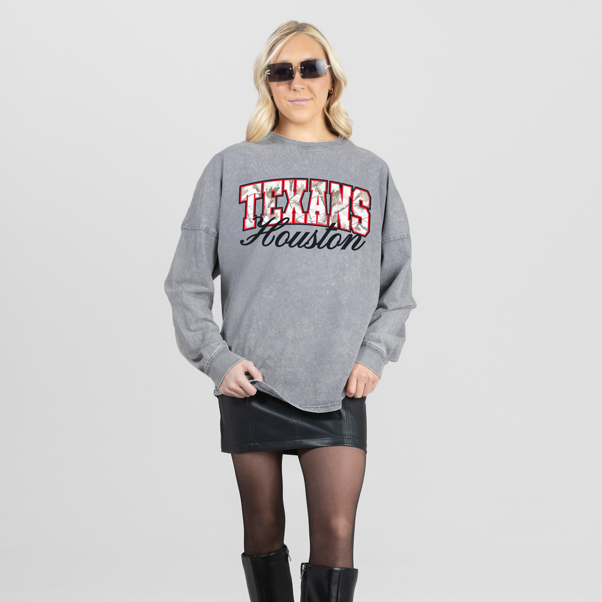 Women's Gameday Couture Gray Houston Texans On The Hunt Oversized Snow Wash Long Sleeve T-Shirt