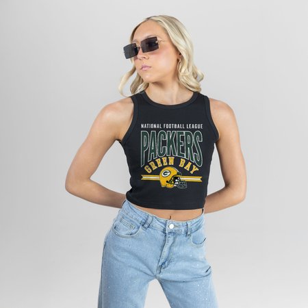 Women's Gameday Couture Black Green Bay Packers Mic Drop Essential Ribbed Crop Tank Top