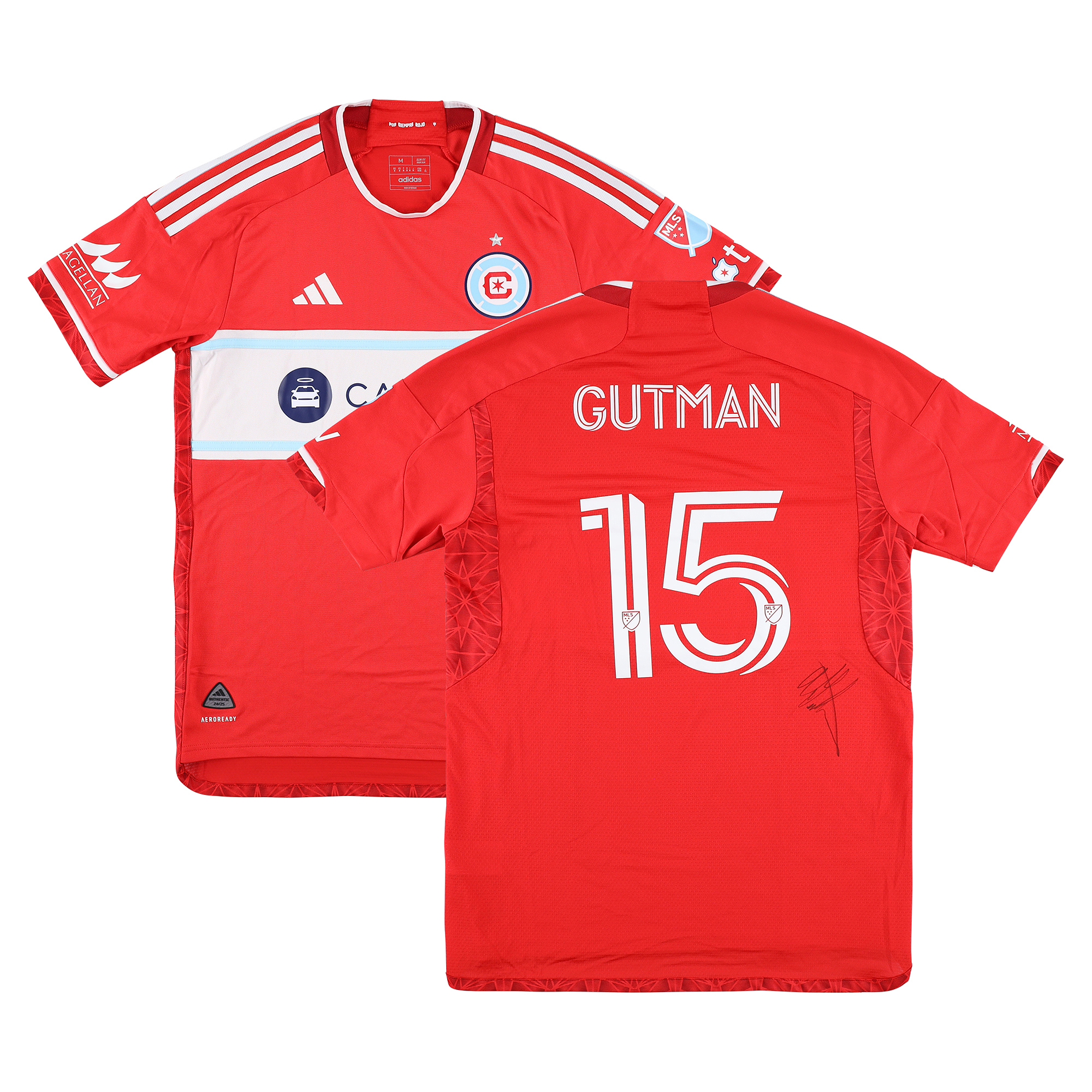 Andrew Gutman Chicago Fire Autographed Match-Used #15 Red Jersey from the 2025 MLS Season - Size M