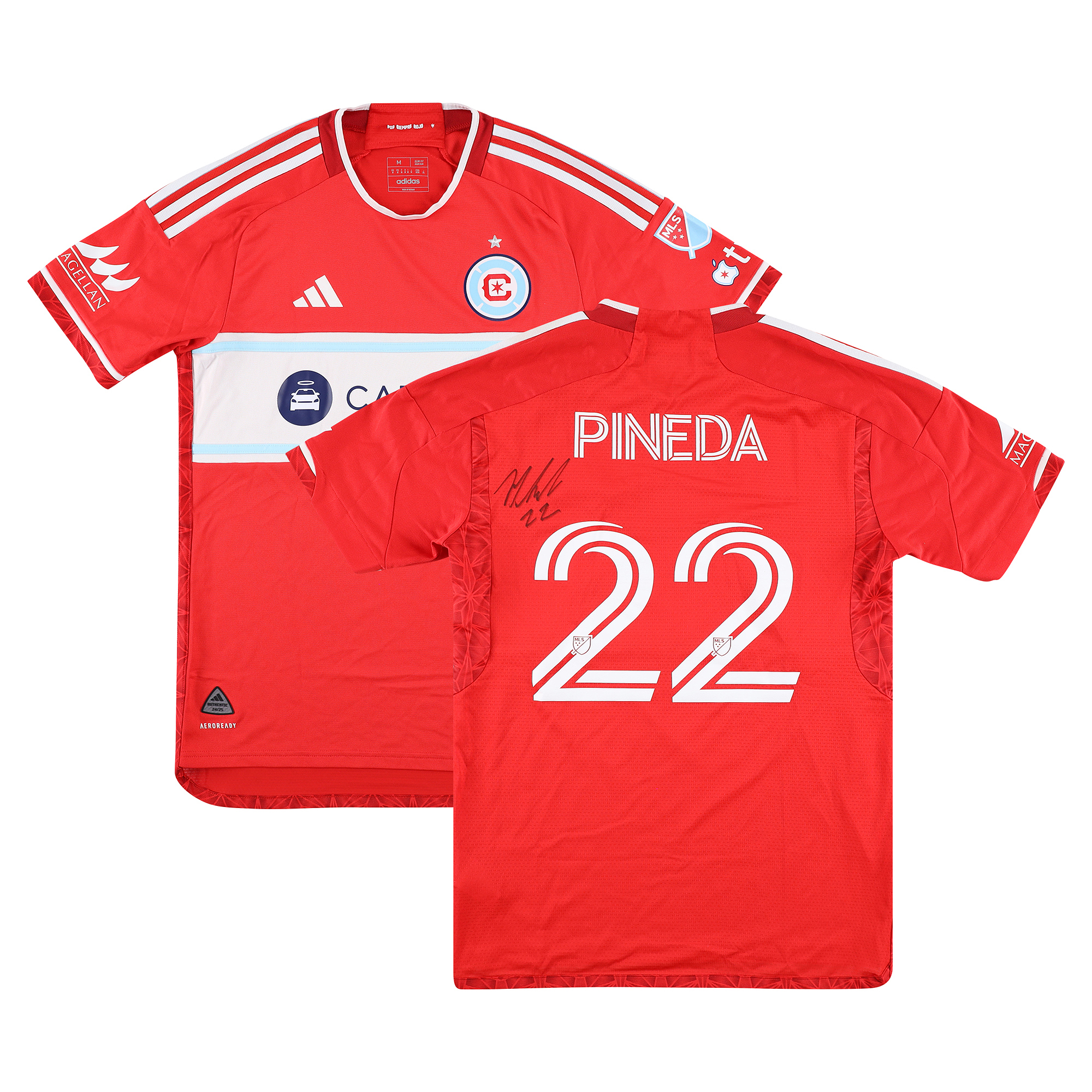 Mauricio Pineda Chicago Fire Autographed Match-Used #22 Red Jersey from the 2025 MLS Season - Size M