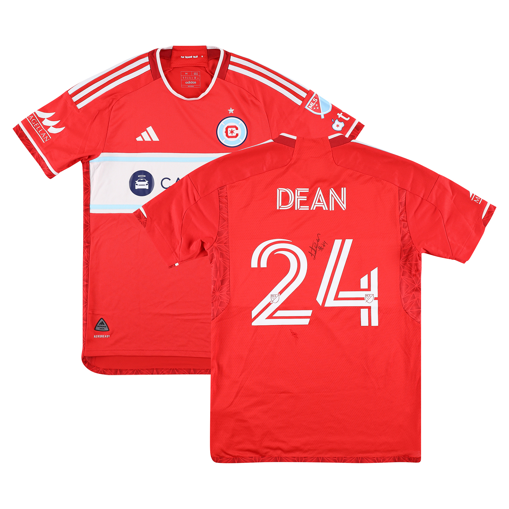 Jonathan Dean Chicago Fire Autographed Match-Used #24 Red Jersey from the 2025 MLS Season - Size M