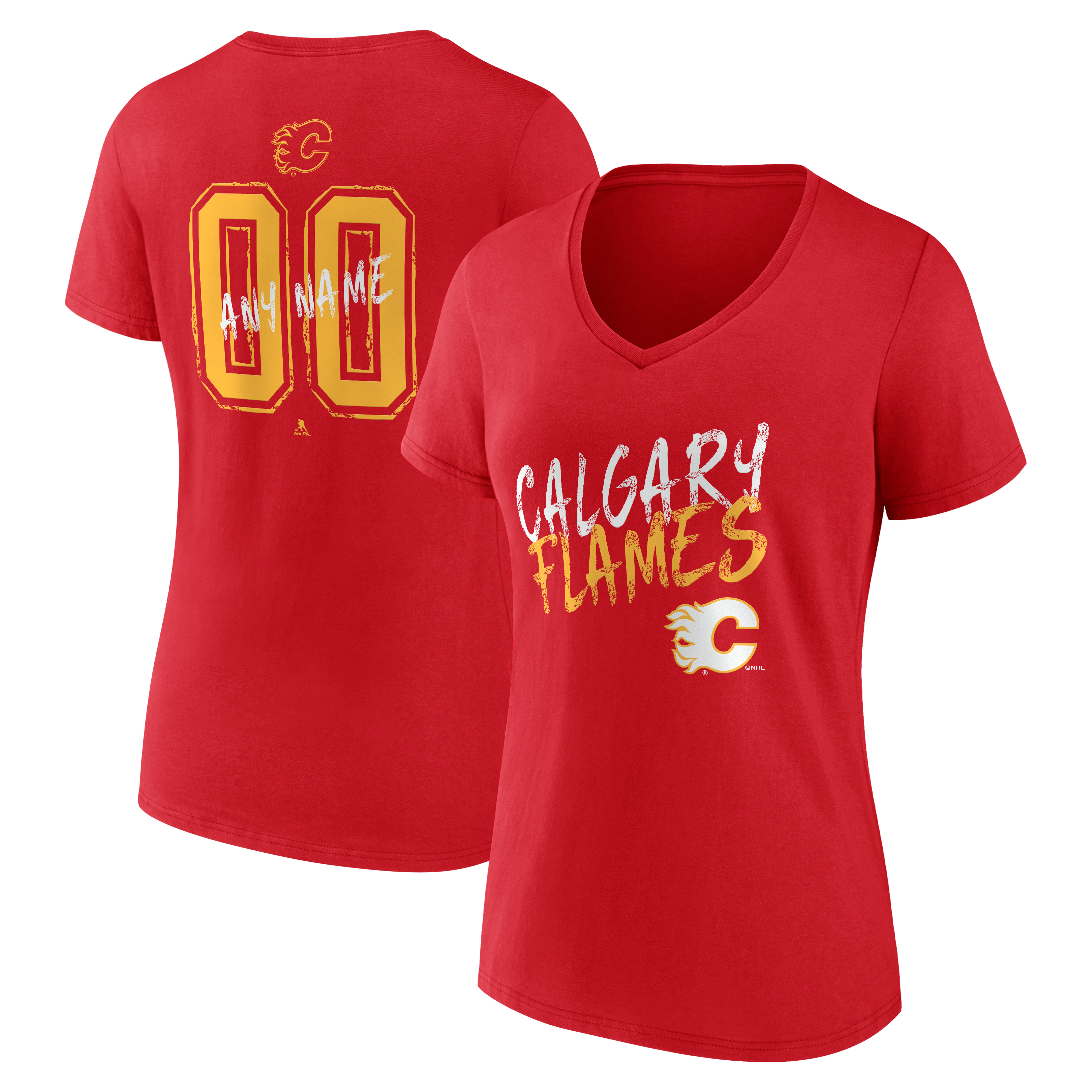 Women's Red Calgary Flames Hustle Personalized Name & Number V-Neck T-Shirt