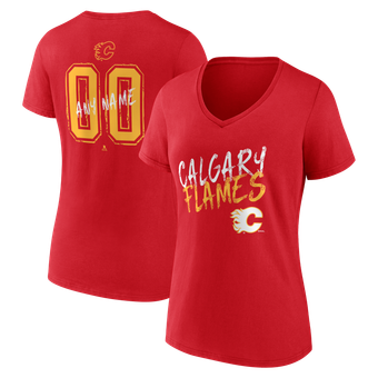 Women's Red Calgary Flames Hustle Personalized Name & Number V-Neck T-Shirt