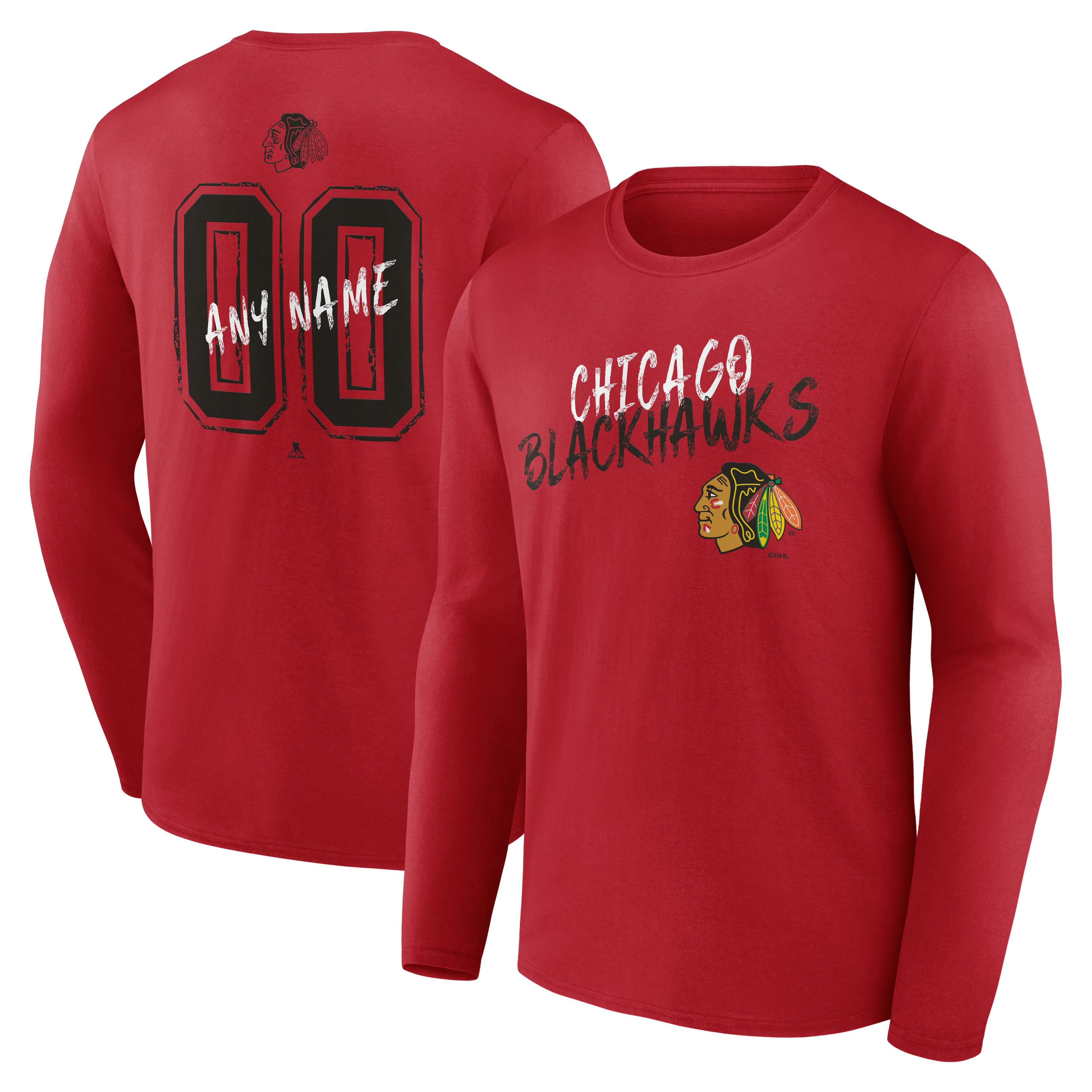 Men's Red Chicago Blackhawks  Hustle Personalized Name & Number Long Sleeve T-Shirt