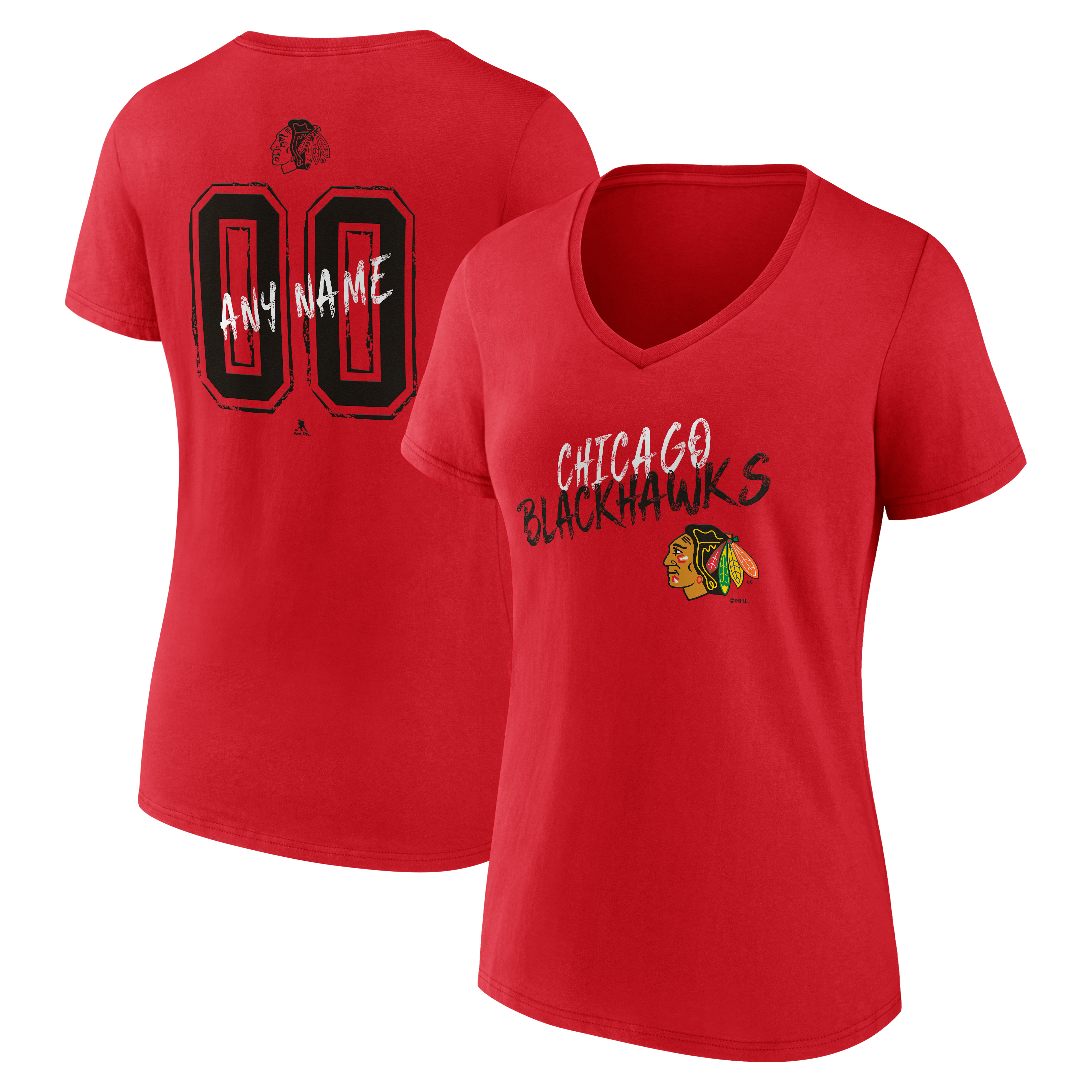 Women's Red Chicago Blackhawks Hustle Personalized Name & Number V-Neck T-Shirt