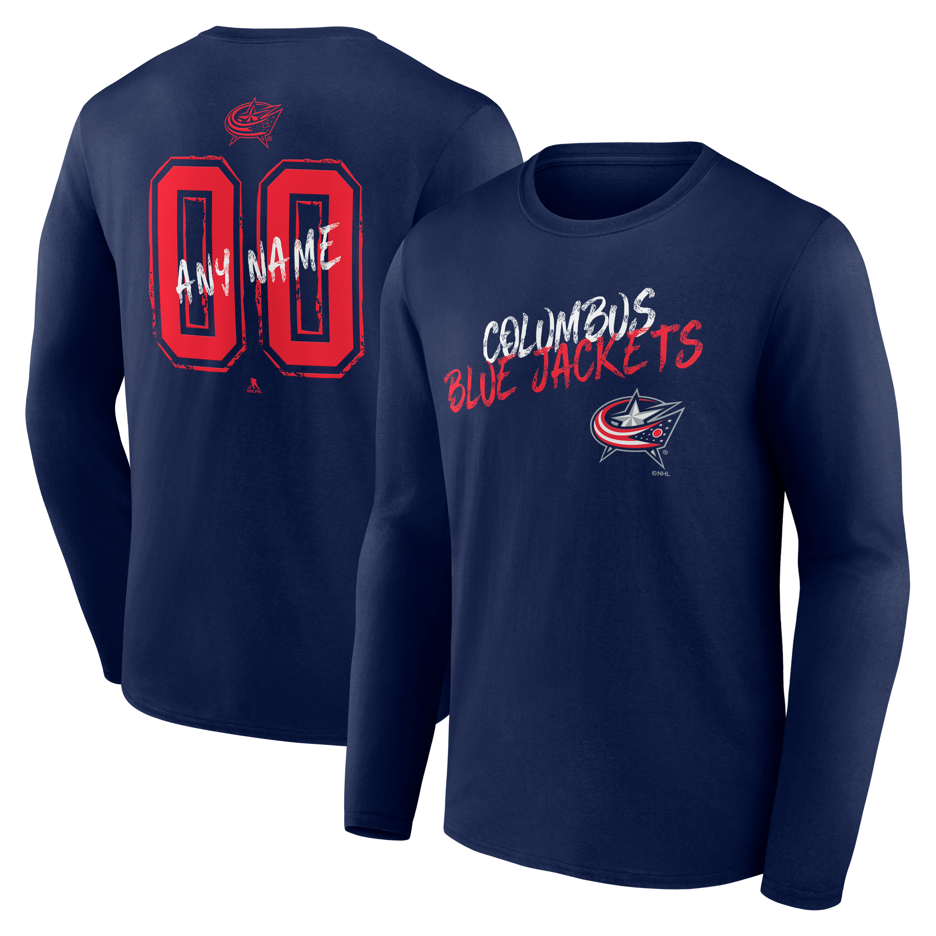 Men's Navy Columbus Blue Jackets Hustle Personalized Name & Number Long Sleeve T-Shirt