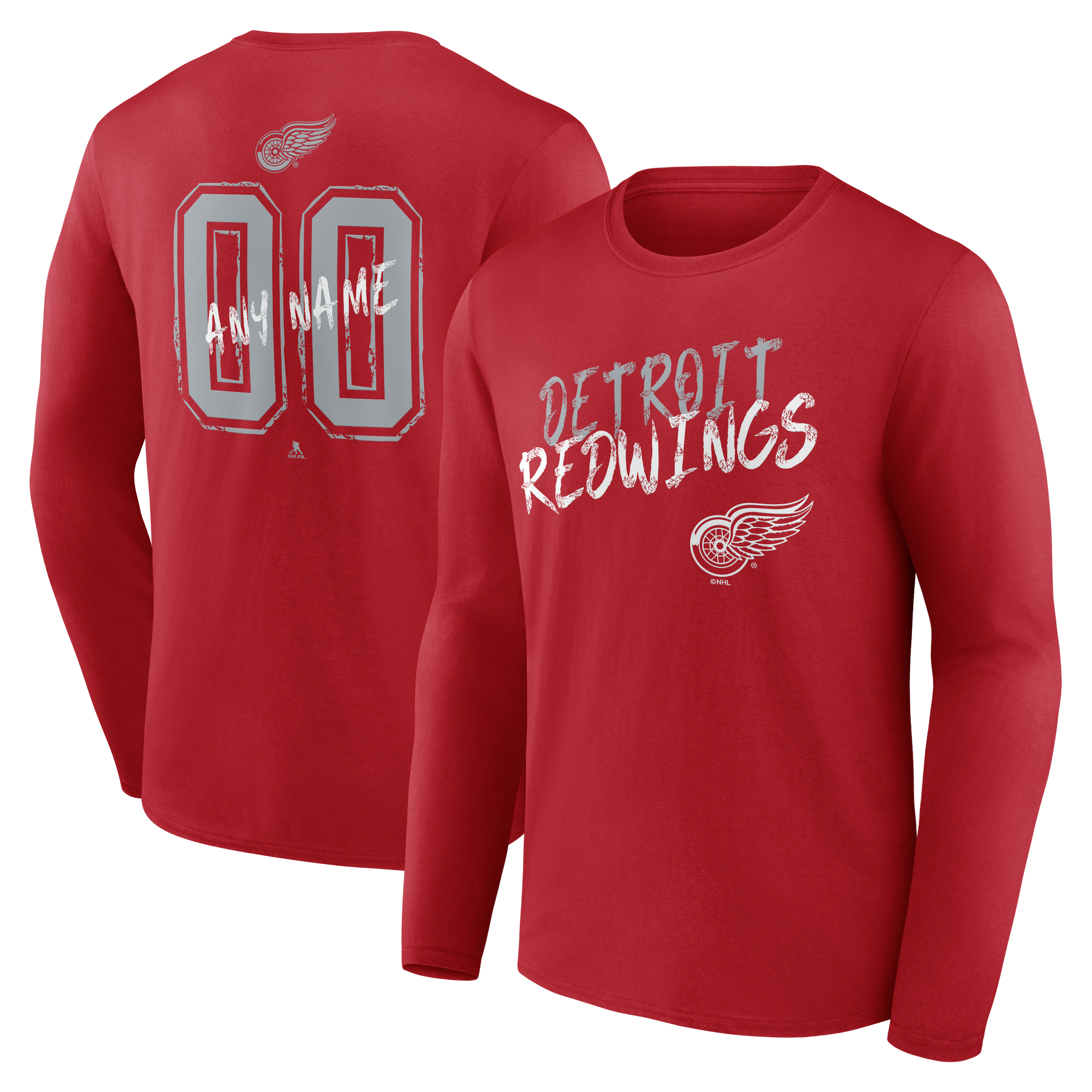 Men's Red Detroit Red Wings  Hustle Personalized Name & Number Long Sleeve T-Shirt