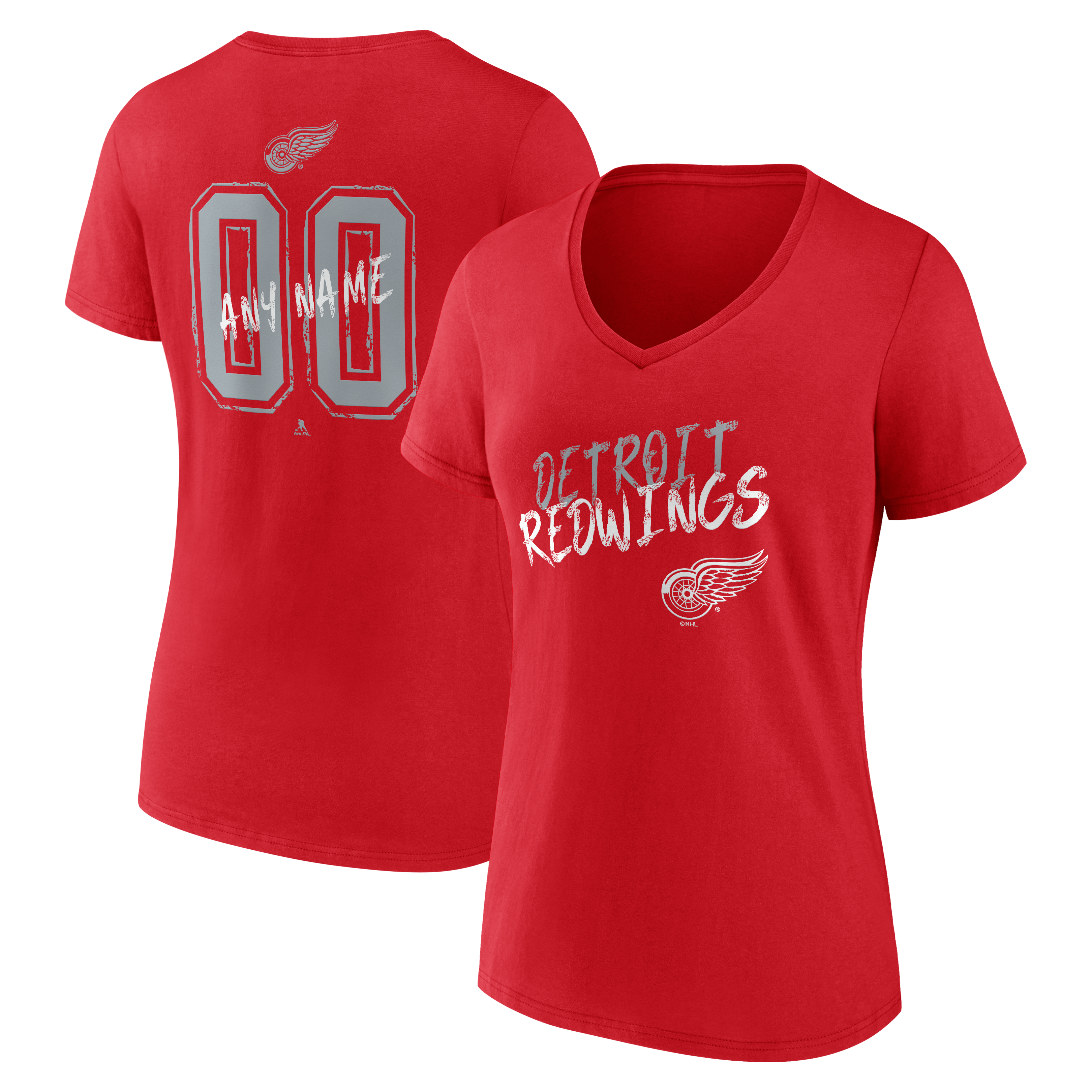 Women's Red Detroit Red Wings Hustle Personalized Name & Number V-Neck T-Shirt