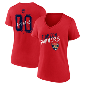 Women's Red Florida Panthers Hustle Personalized Name & Number V-Neck T-Shirt