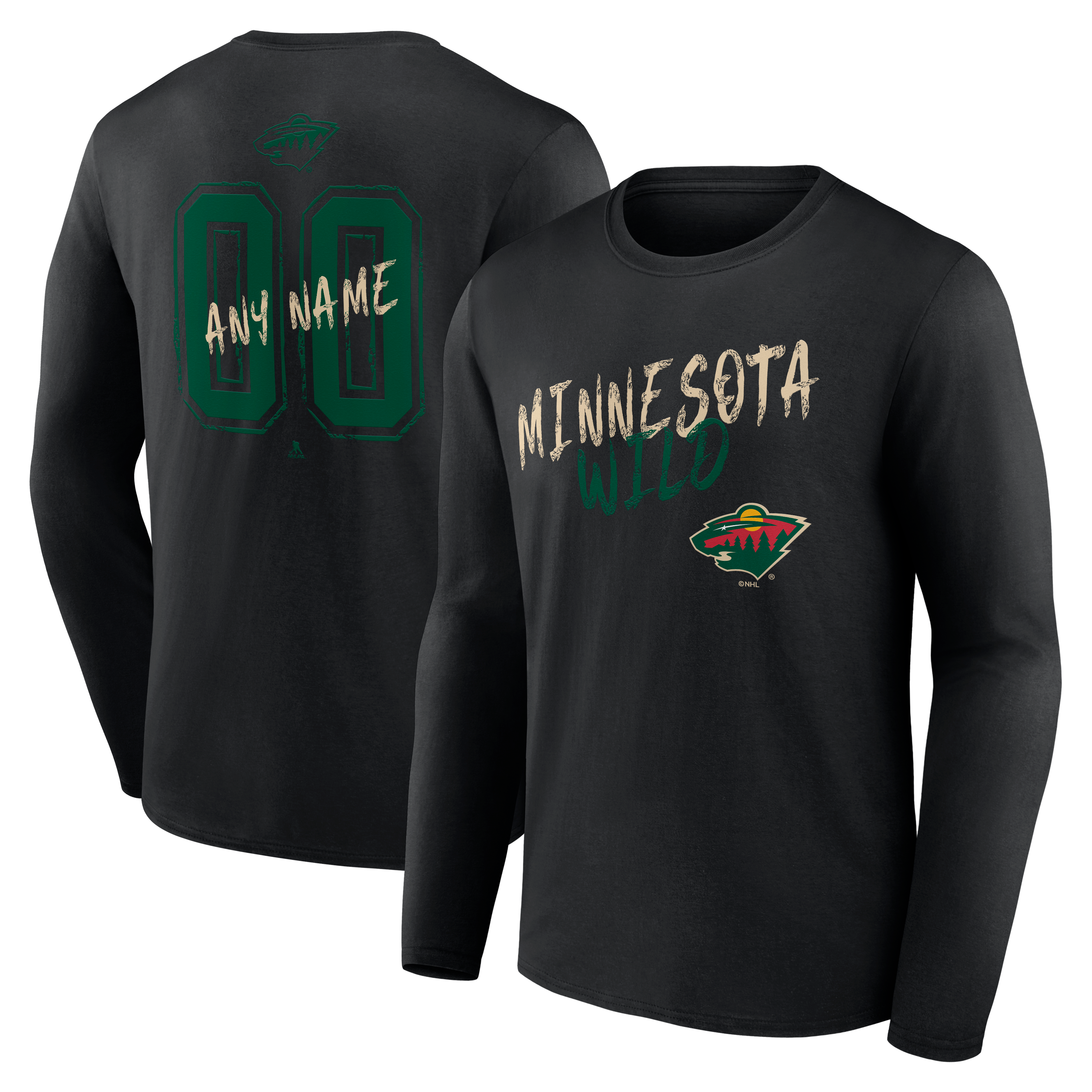 Men's Black Minnesota Wild  Hustle Personalized Name & Number Long Sleeve T-Shirt