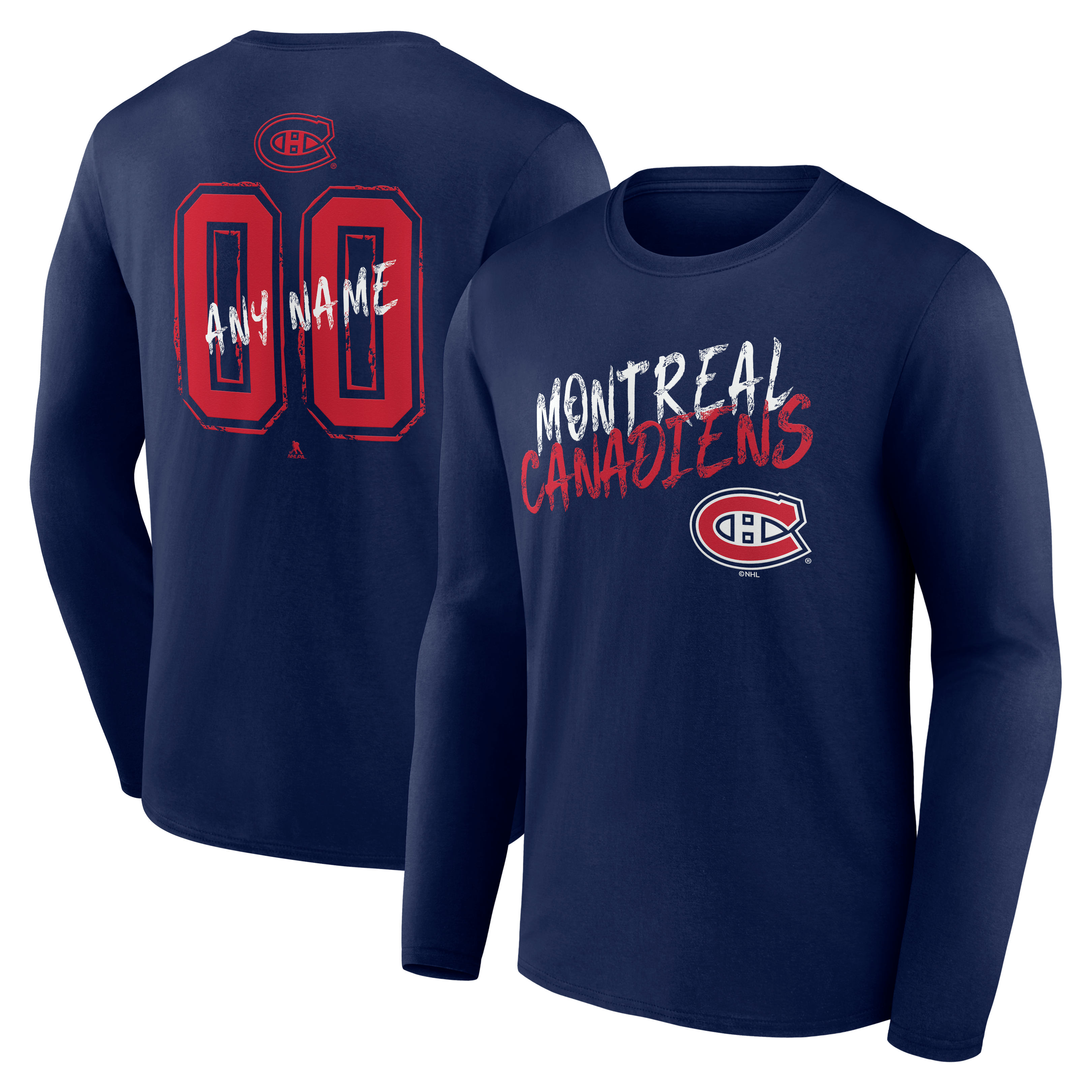 Men's Navy Montreal Canadiens  Hustle Personalized Name & Number Long Sleeve T-Shirt