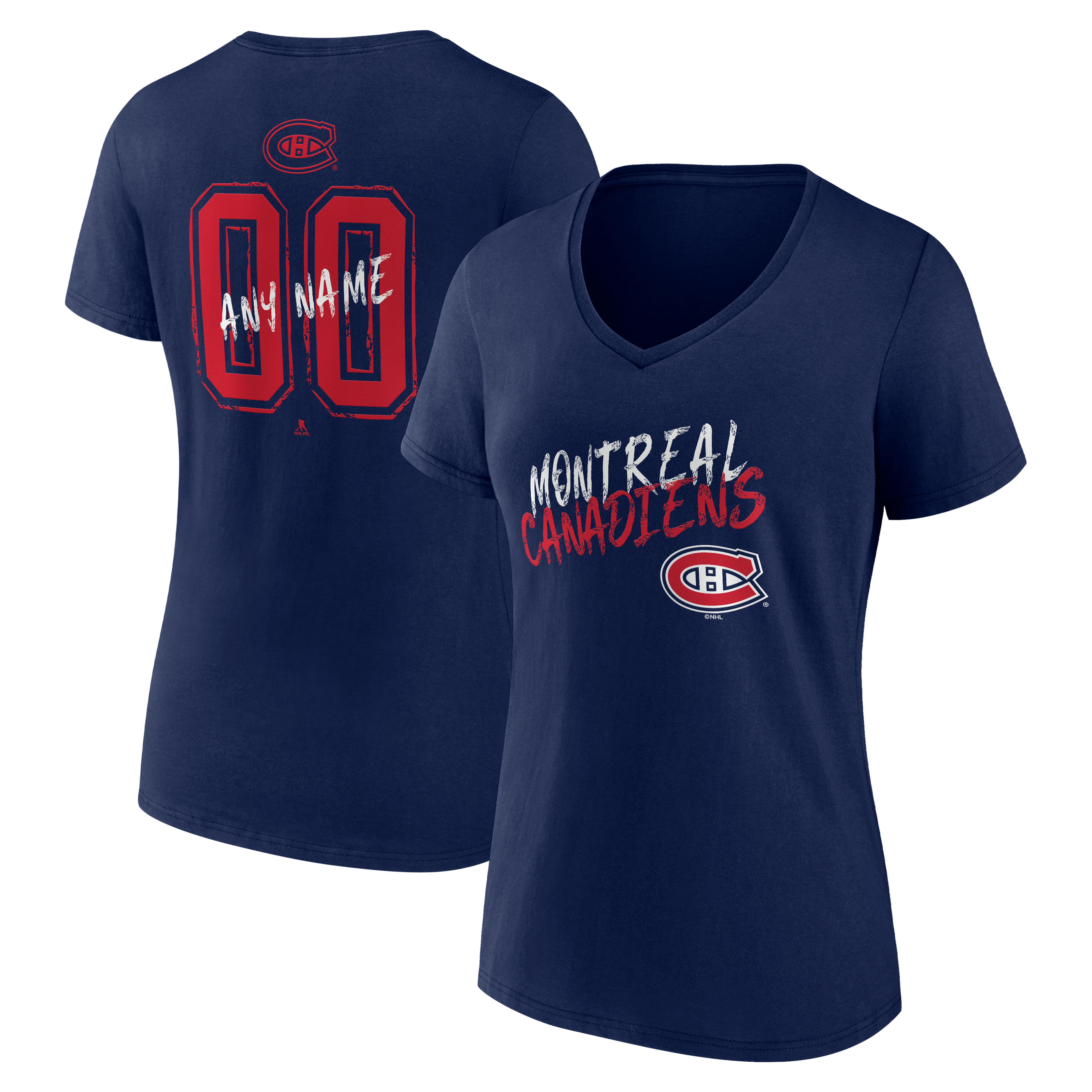 Women's Navy Montreal Canadiens Hustle Personalized Name & Number V-Neck T-Shirt