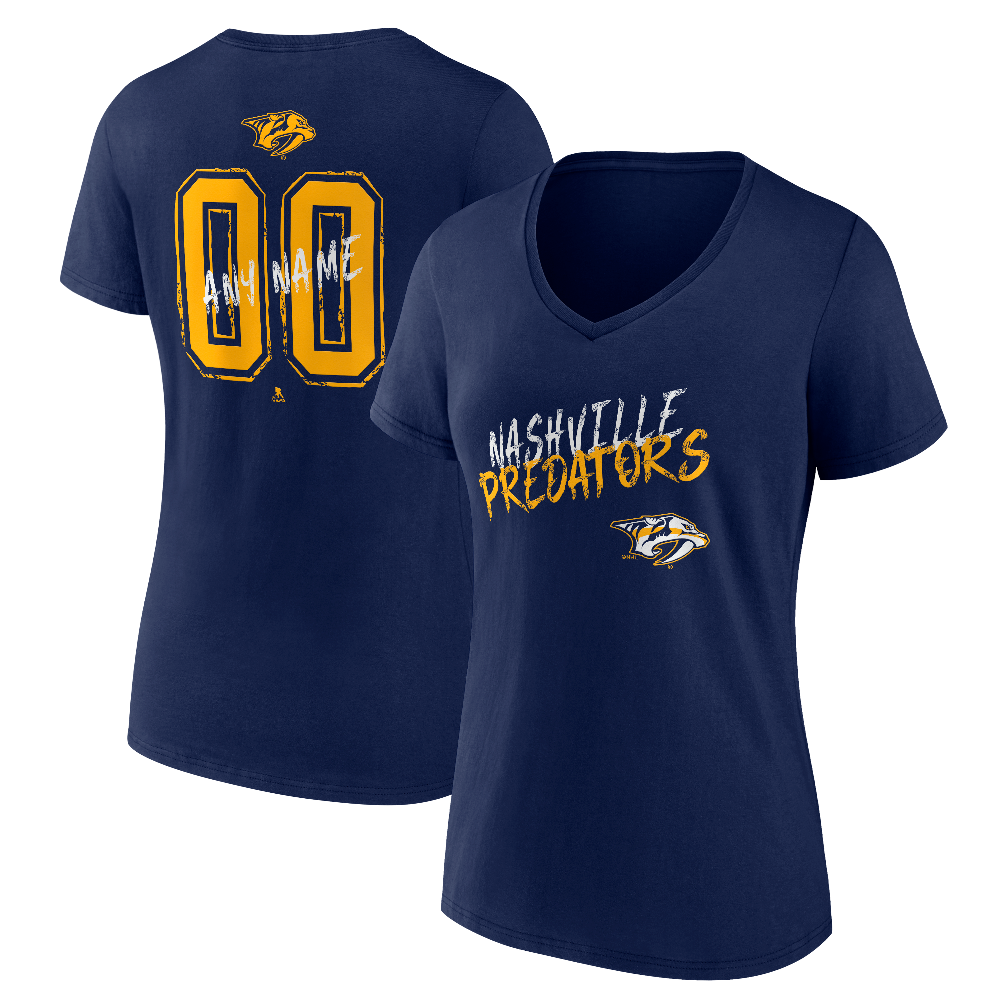 Women's Navy Nashville Predators Hustle Personalized Name & Number V-Neck T-Shirt