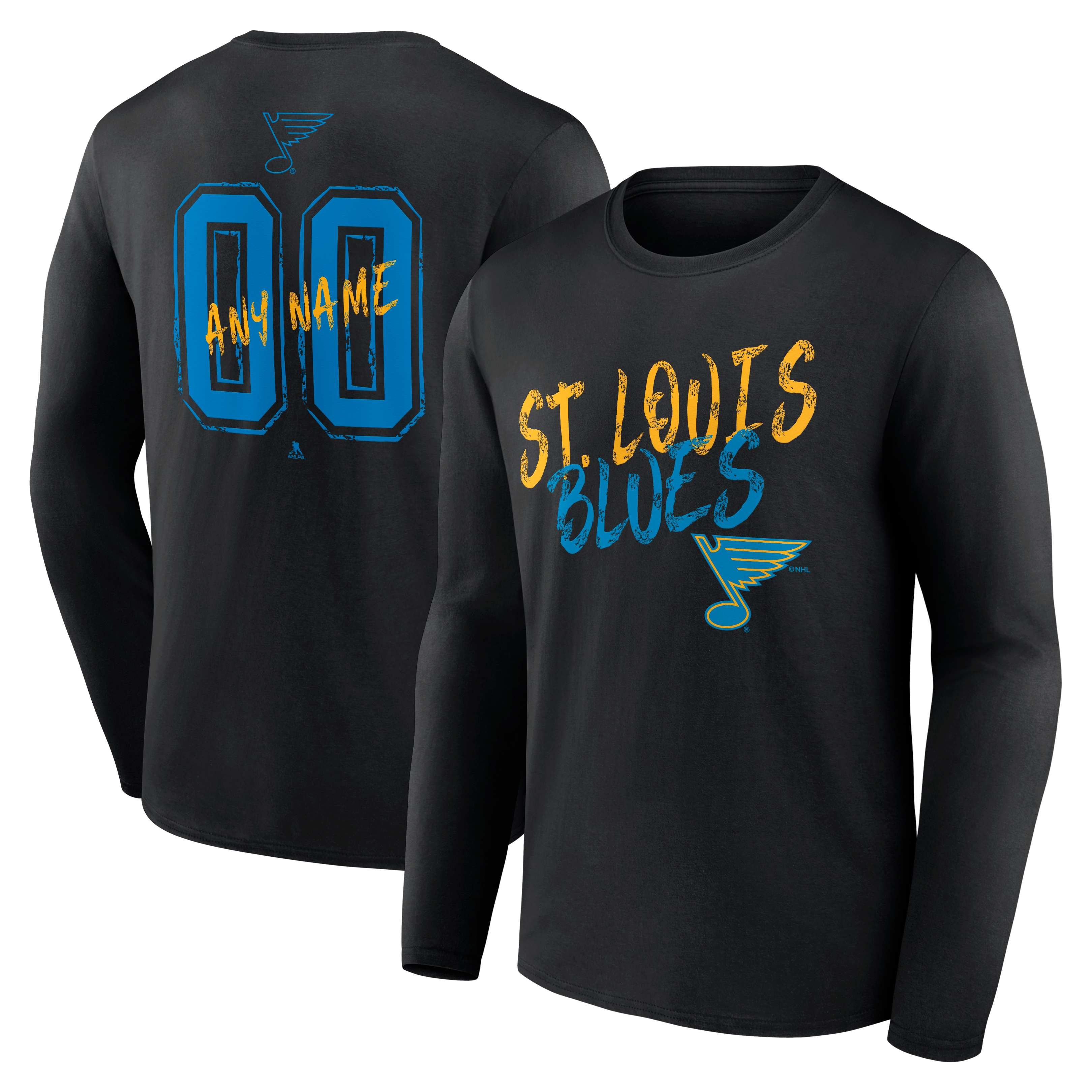 Men's Black St. Louis Blues  Hustle Personalized Name & Number Long Sleeve T-Shirt