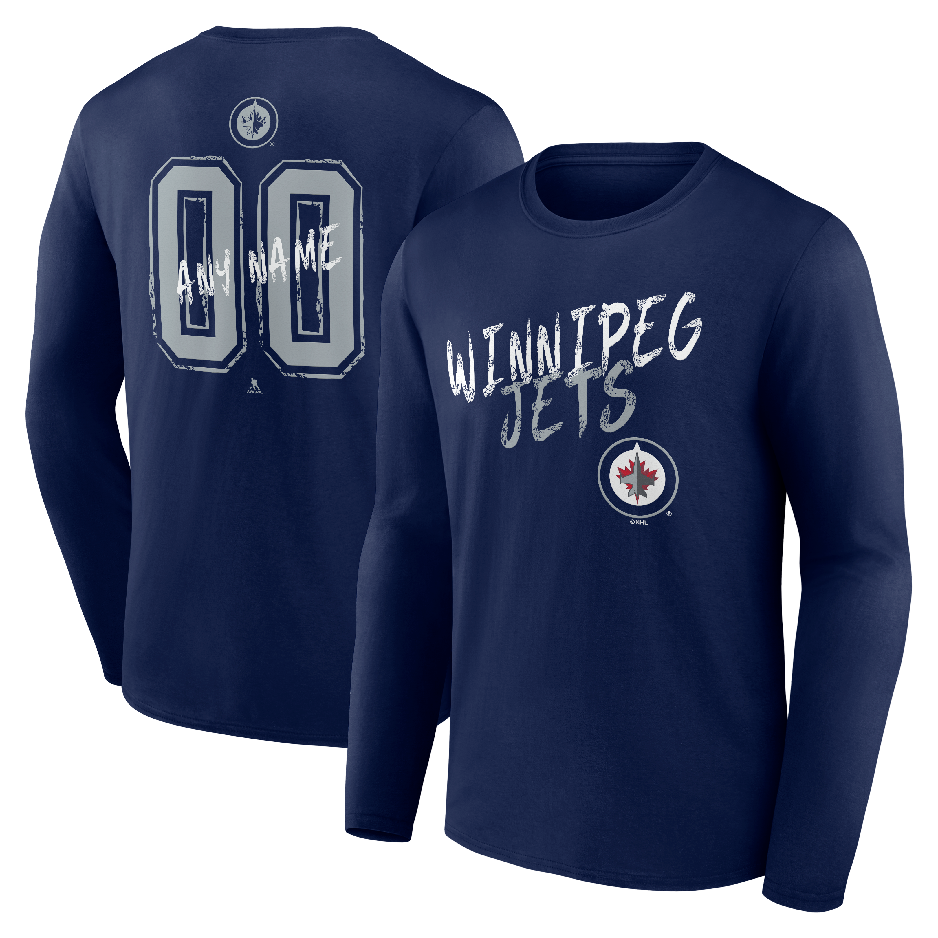 Men's Navy Winnipeg Jets Hustle Personalized Name & Number Long Sleeve T-Shirt
