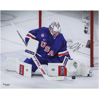 Jeremy Swayman Team USA Autographed 16" x 20" 2026 Winter Olympics Gold Medal Winner Photograph