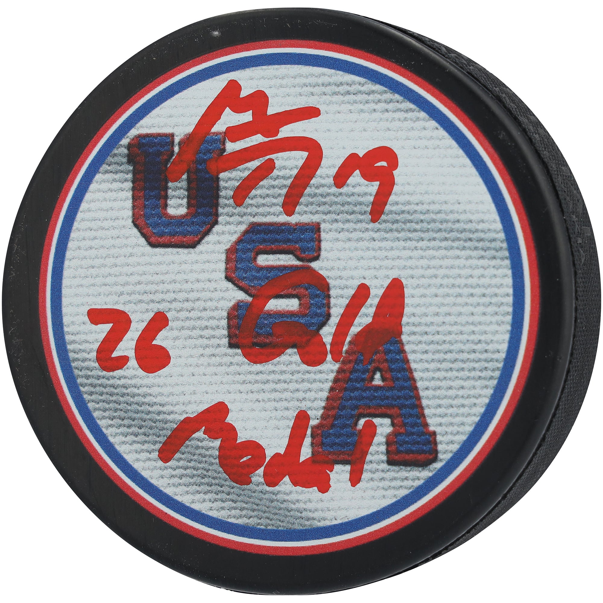 Matthew Tkachuk Team USA Autographed 2026 Winter Olympics Hockey Puck with "26 Gold Medal" Inscription