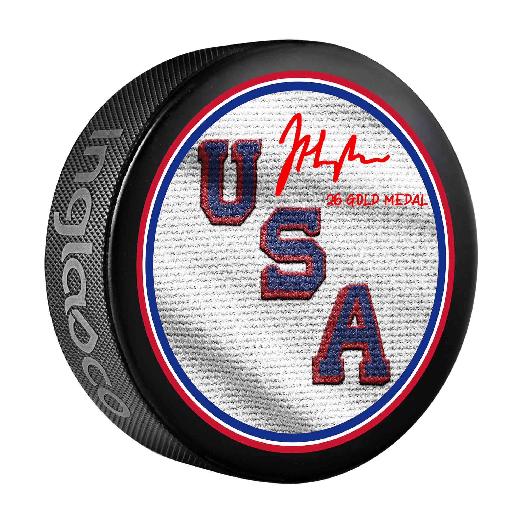 Jack Hughes Team USA Autographed 2026 Winter Olympics Hockey Puck with "26 Gold Medal" Inscription