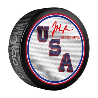 Jack Hughes Team USA Autographed 2026 Winter Olympics Hockey Puck with "26 Gold Medal" Inscription