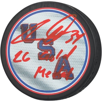 Auston Matthews Team USA Autographed 2026 Winter Olympics Hockey Puck with "26 Gold Medal" Inscription