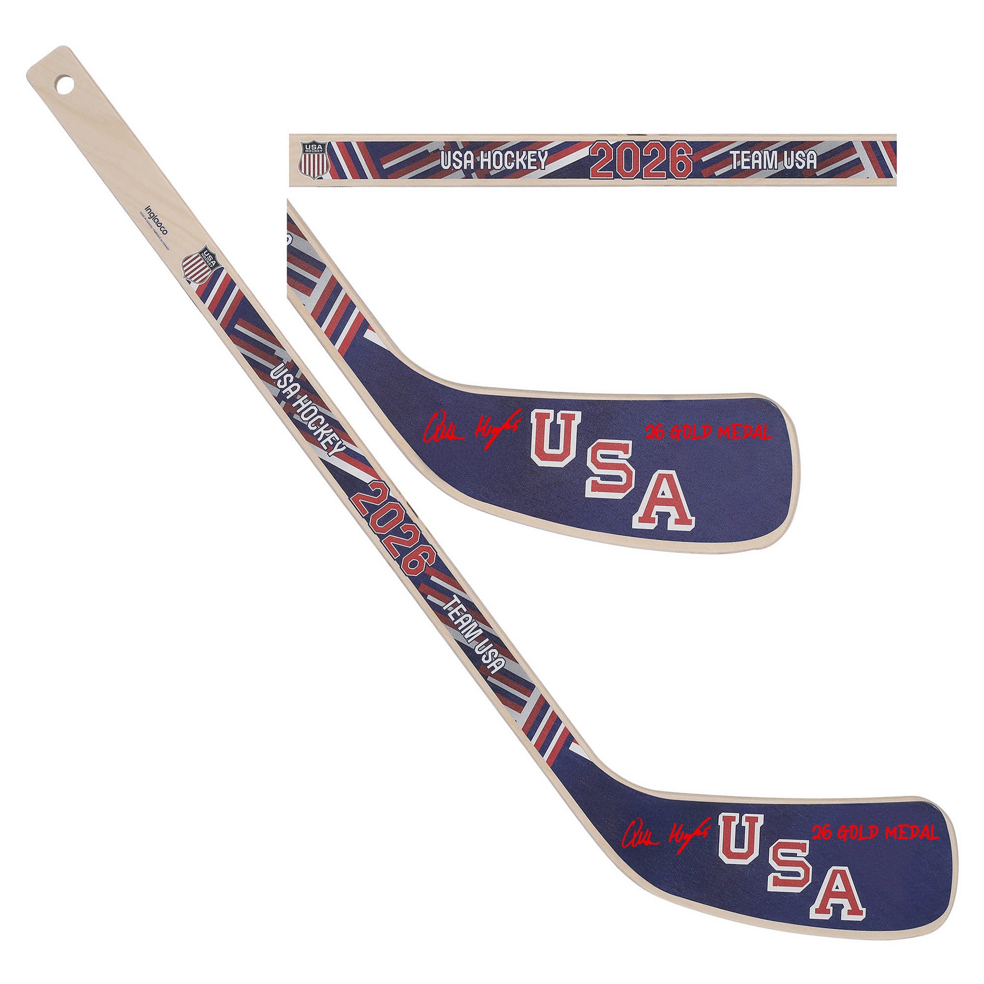 Quinn Hughes Team USA Autographed 2026 Winter Olympics Mini Wood Stick with "26 Gold Medal" Inscription