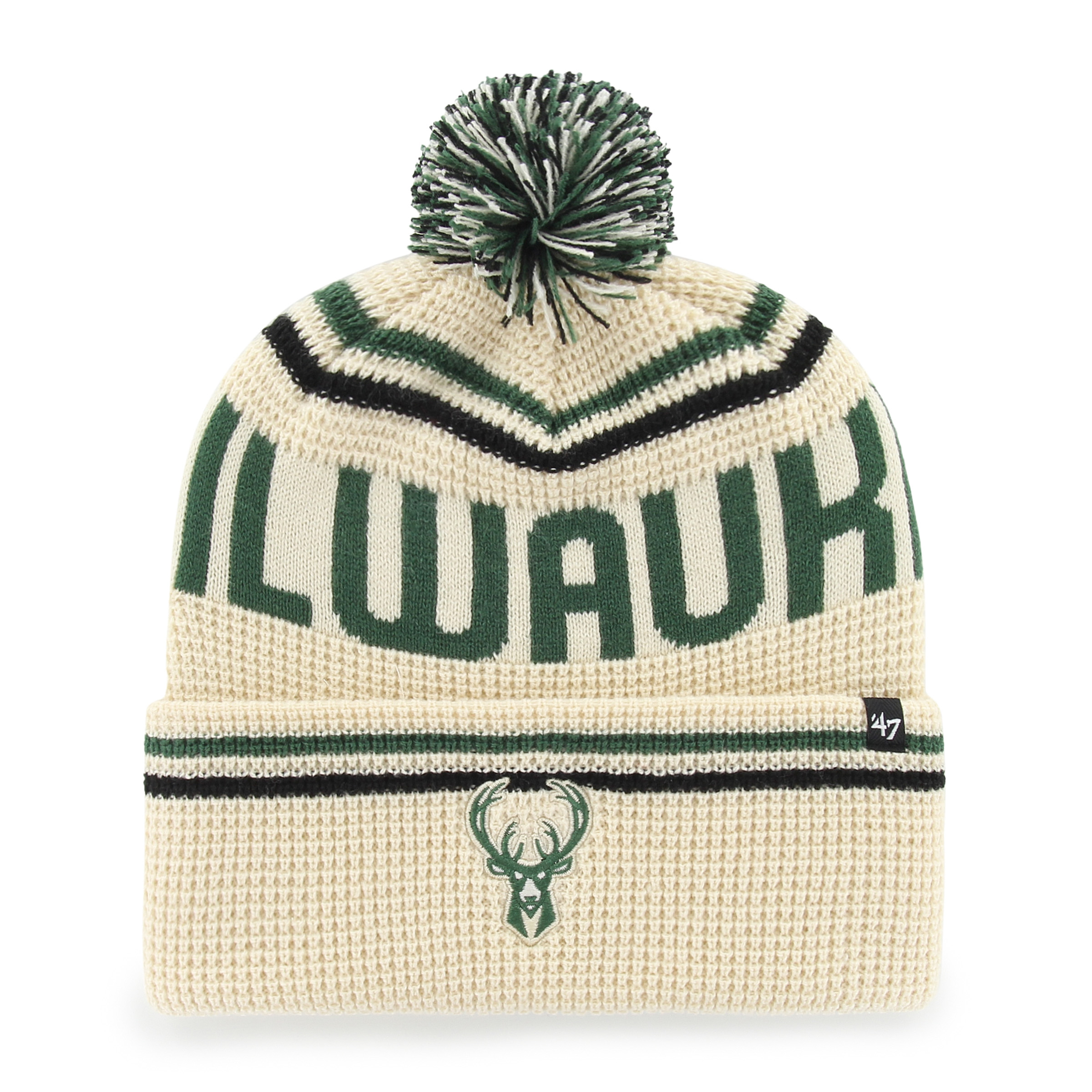 Men's '47 Natural Milwaukee Bucks Quattrle Cuffed Knit Hat with Pom