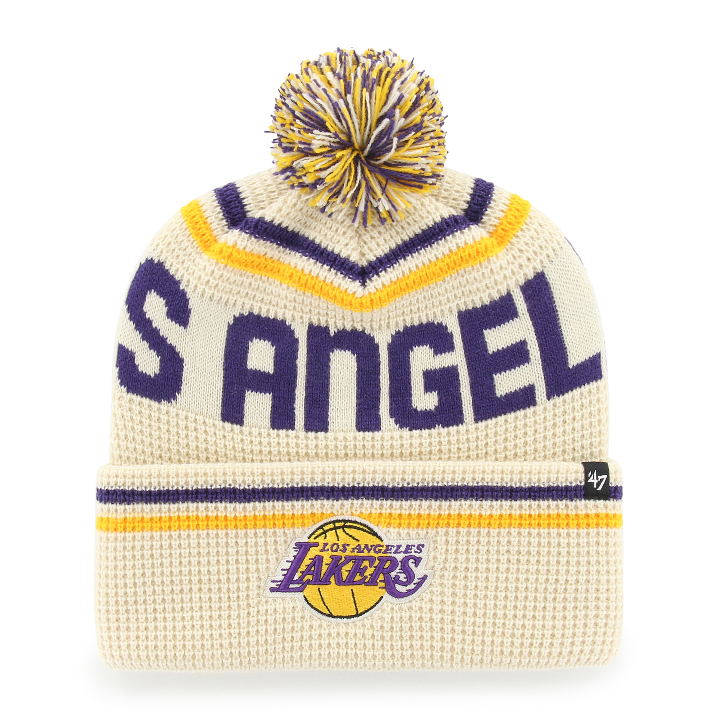 Men's '47 Natural Los Angeles Lakers Quattrle Cuffed Knit Hat with Pom