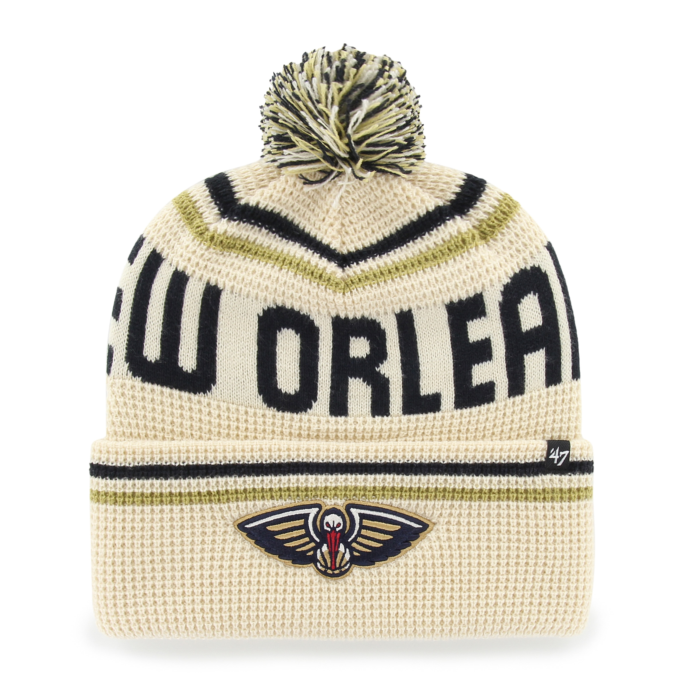 Men's '47 Natural New Orleans Pelicans Quattrle Cuffed Knit Hat with Pom