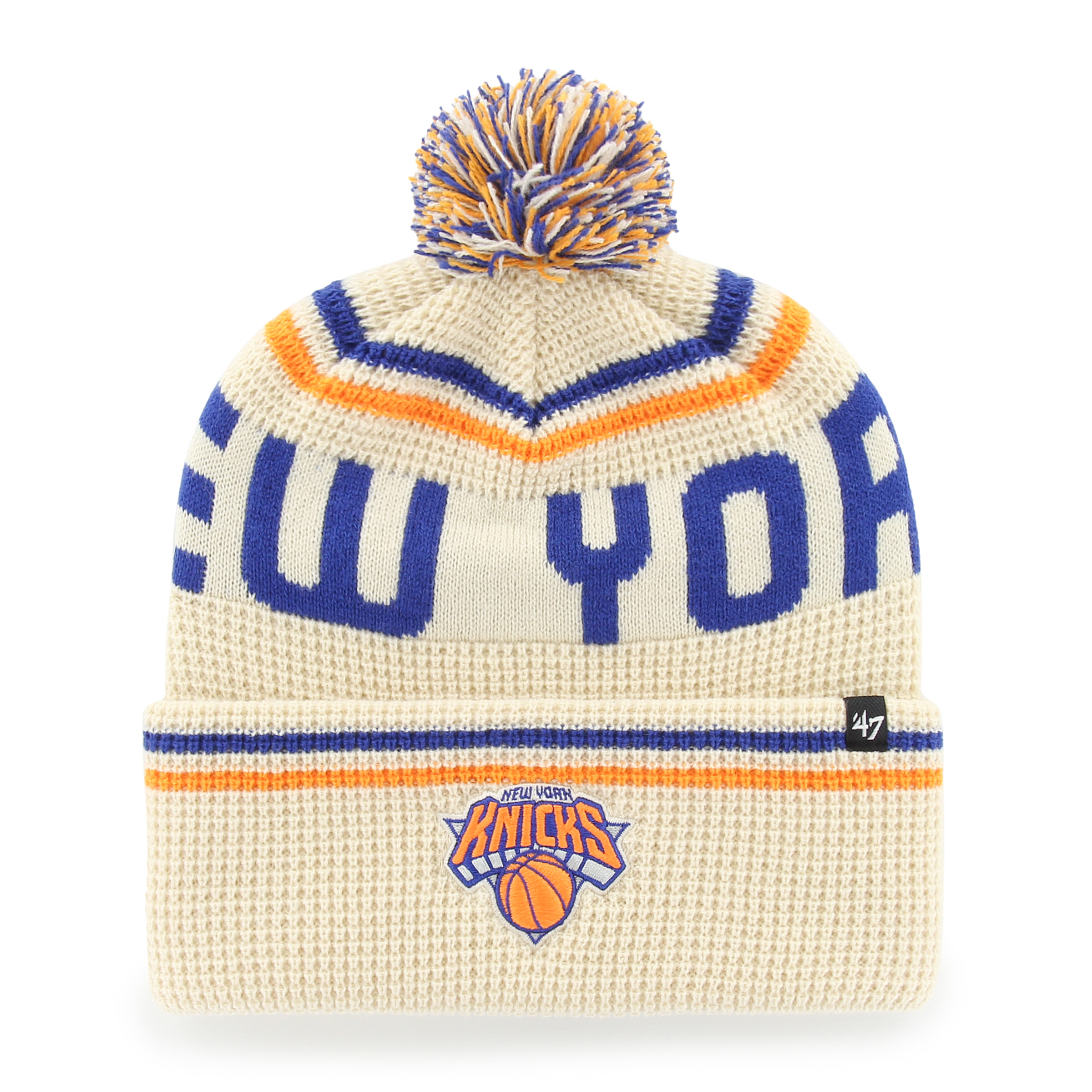 Men's '47 Natural New York Knicks Quattrle Cuffed Knit Hat with Pom