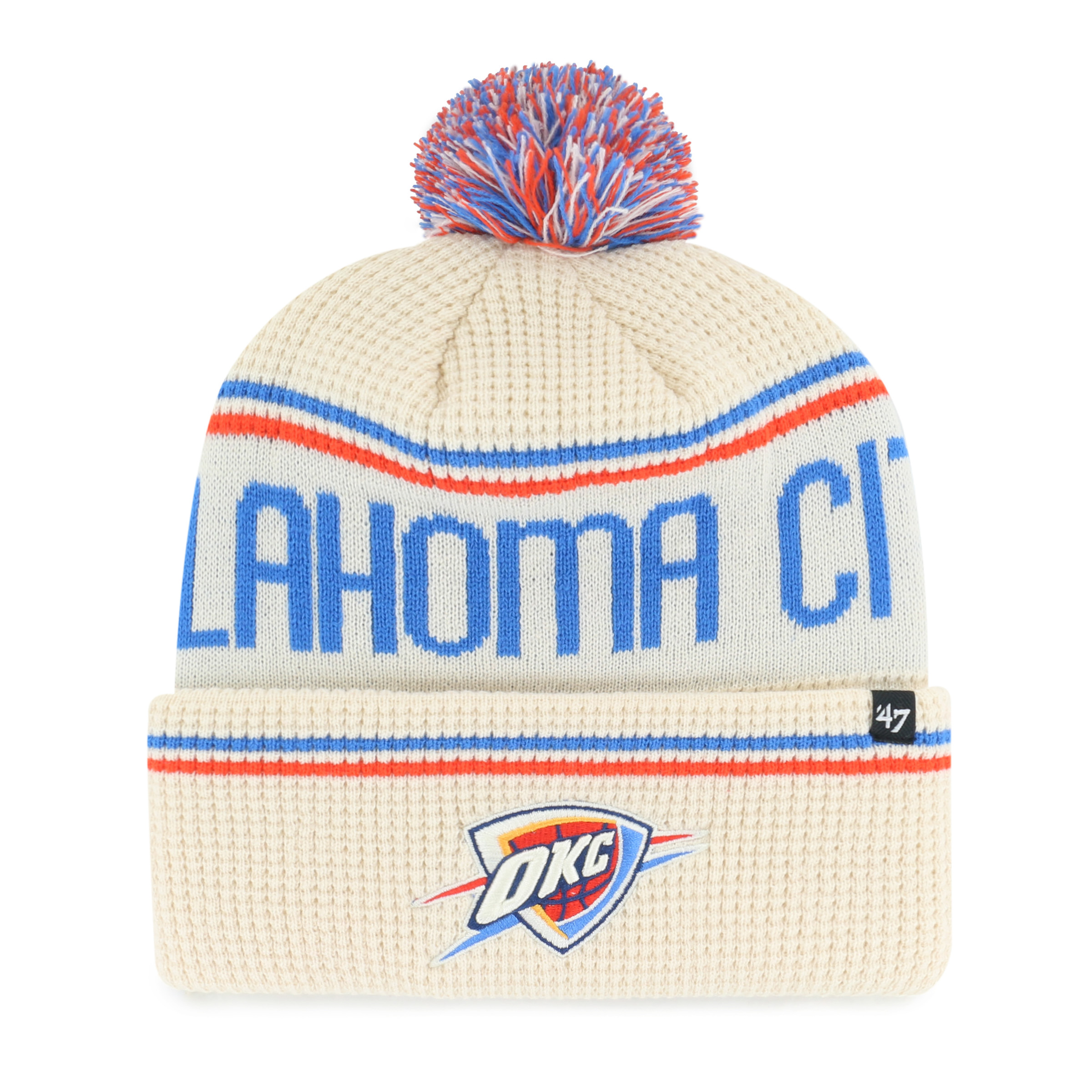 Men's '47 Natural Oklahoma City Thunder Quattrle Cuffed Knit Hat with Pom