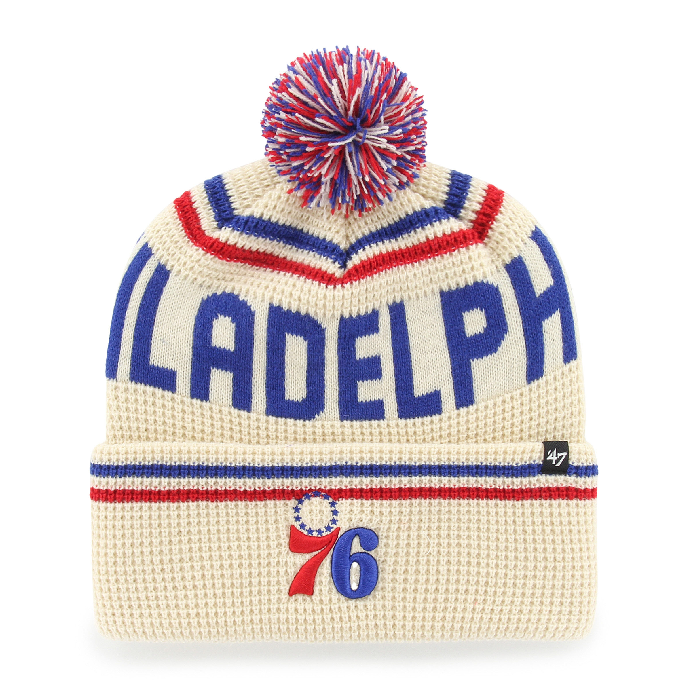 Men's '47 Natural Philadelphia 76ers Quattrle Cuffed Knit Hat with Pom