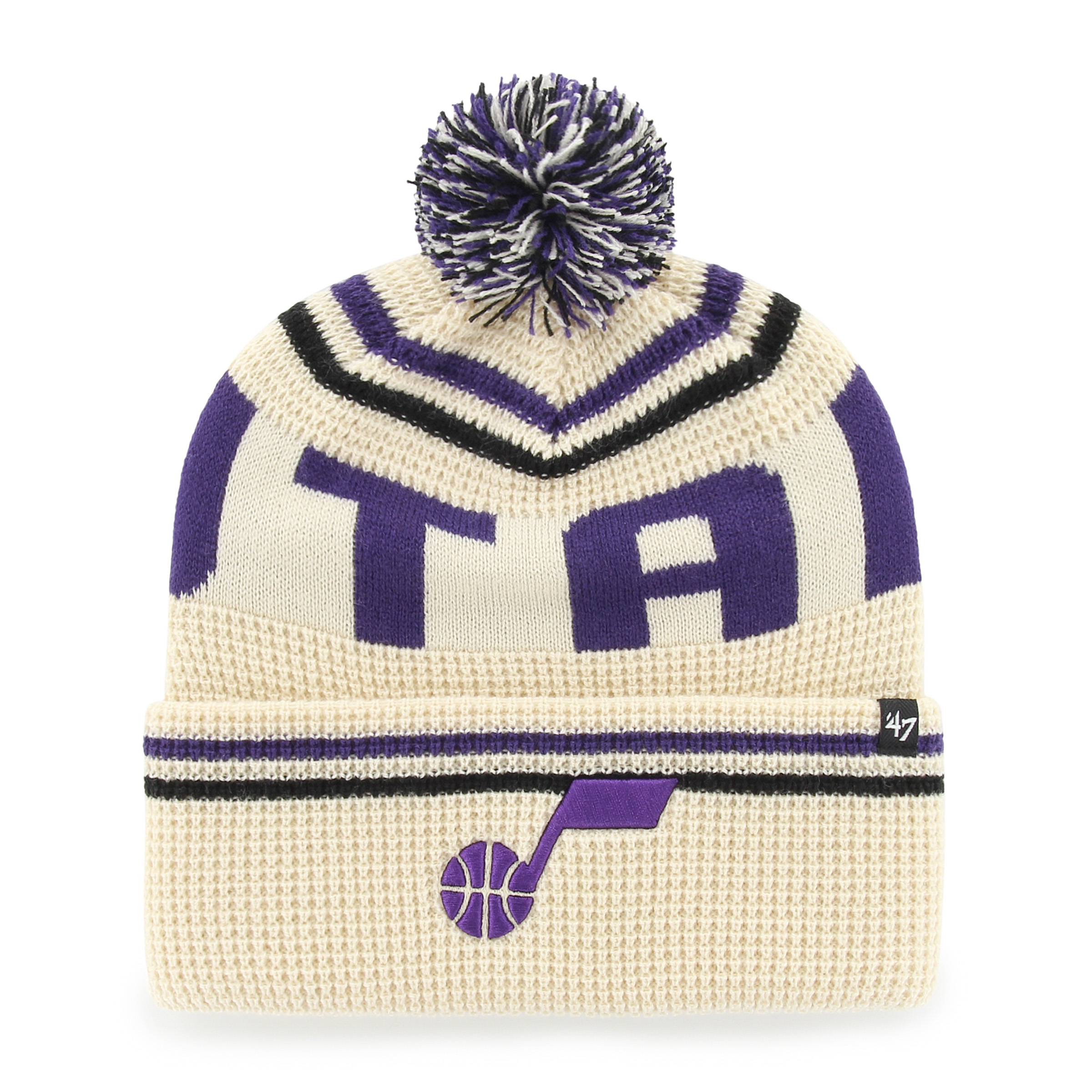 Men's '47 Natural Utah Jazz Quattrle Cuffed Knit Hat with Pom