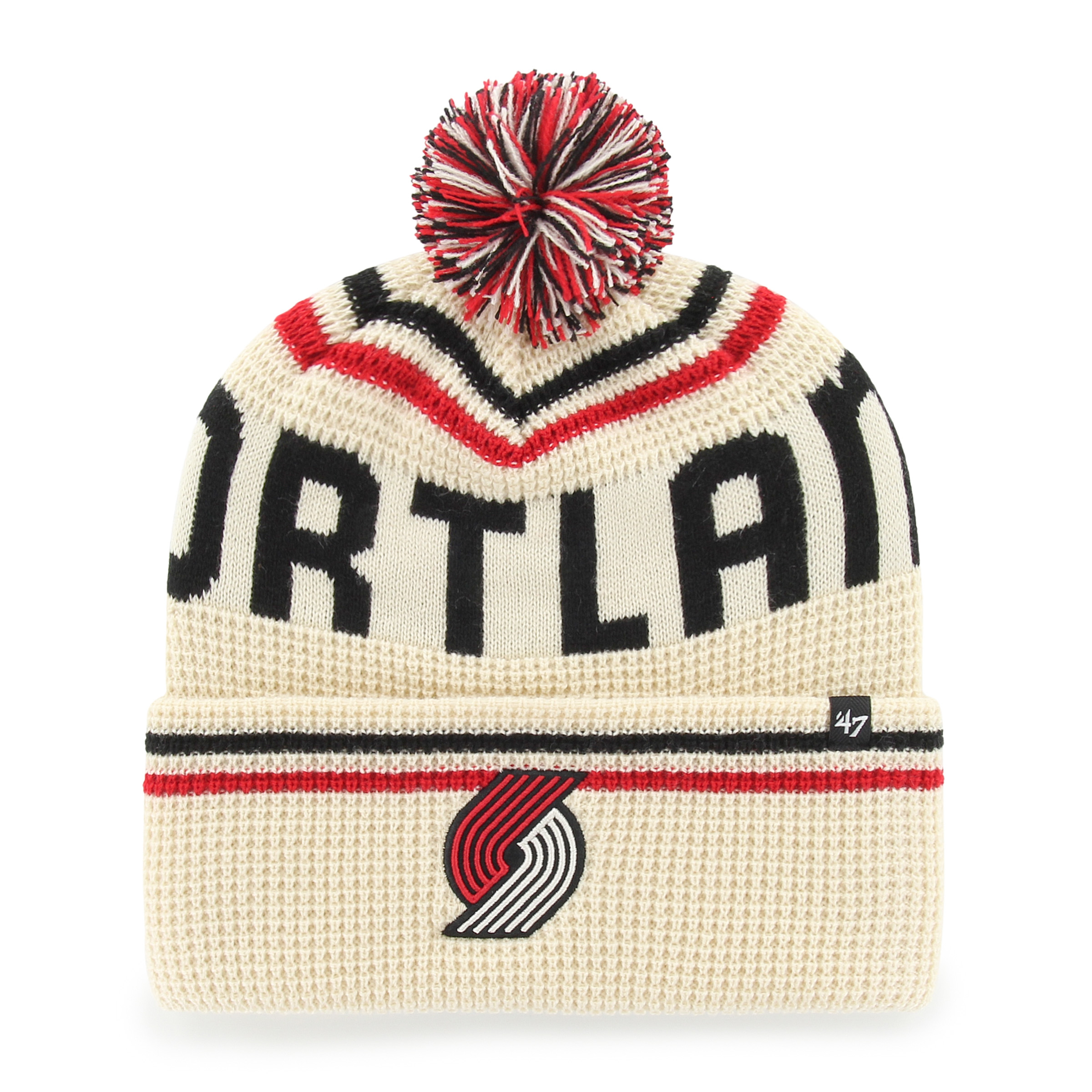 Men's '47 Natural Portland Trail Blazers Quattrle Cuffed Knit Hat with Pom
