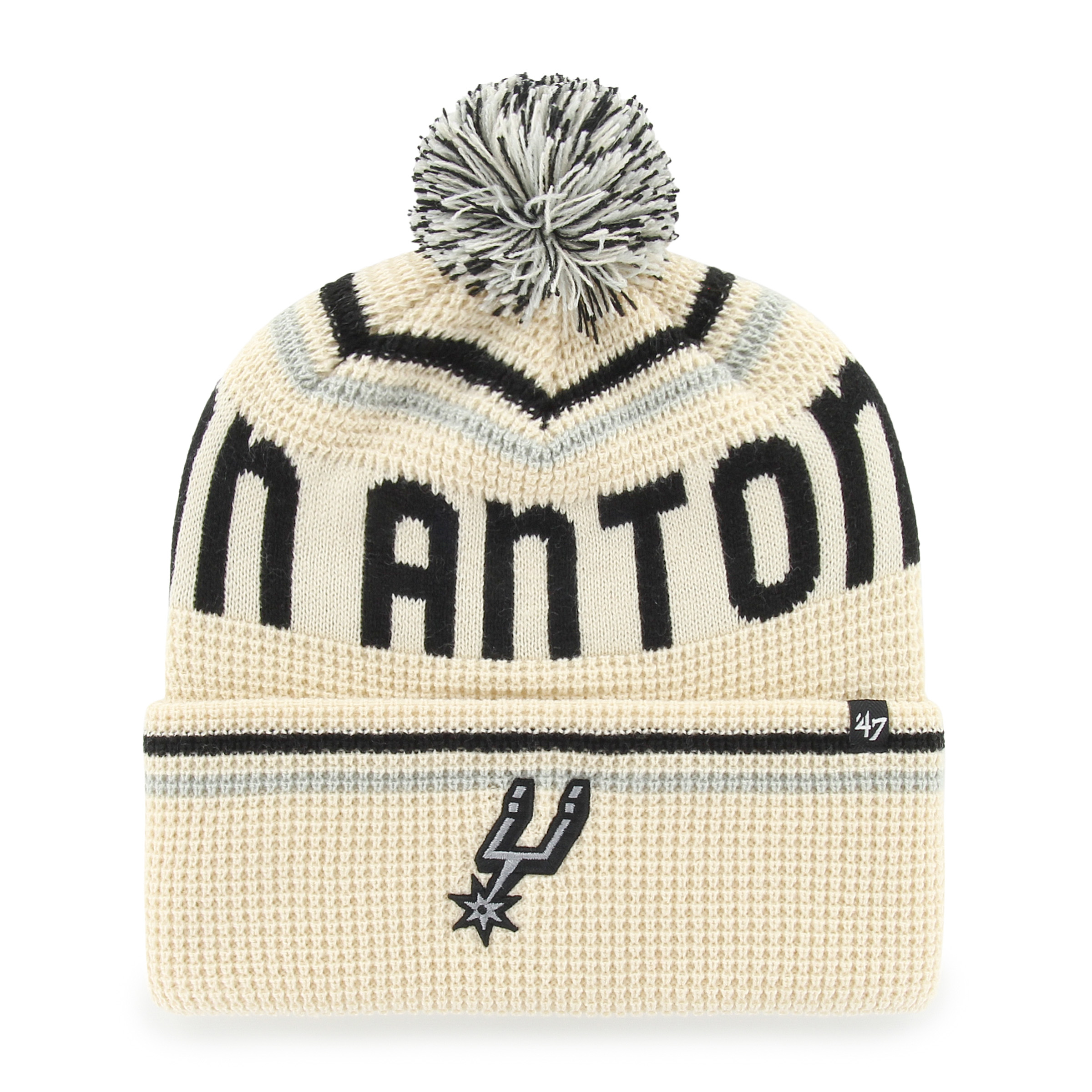 Men's '47 Natural San Antonio Spurs Quattrle Cuffed Knit Hat with Pom