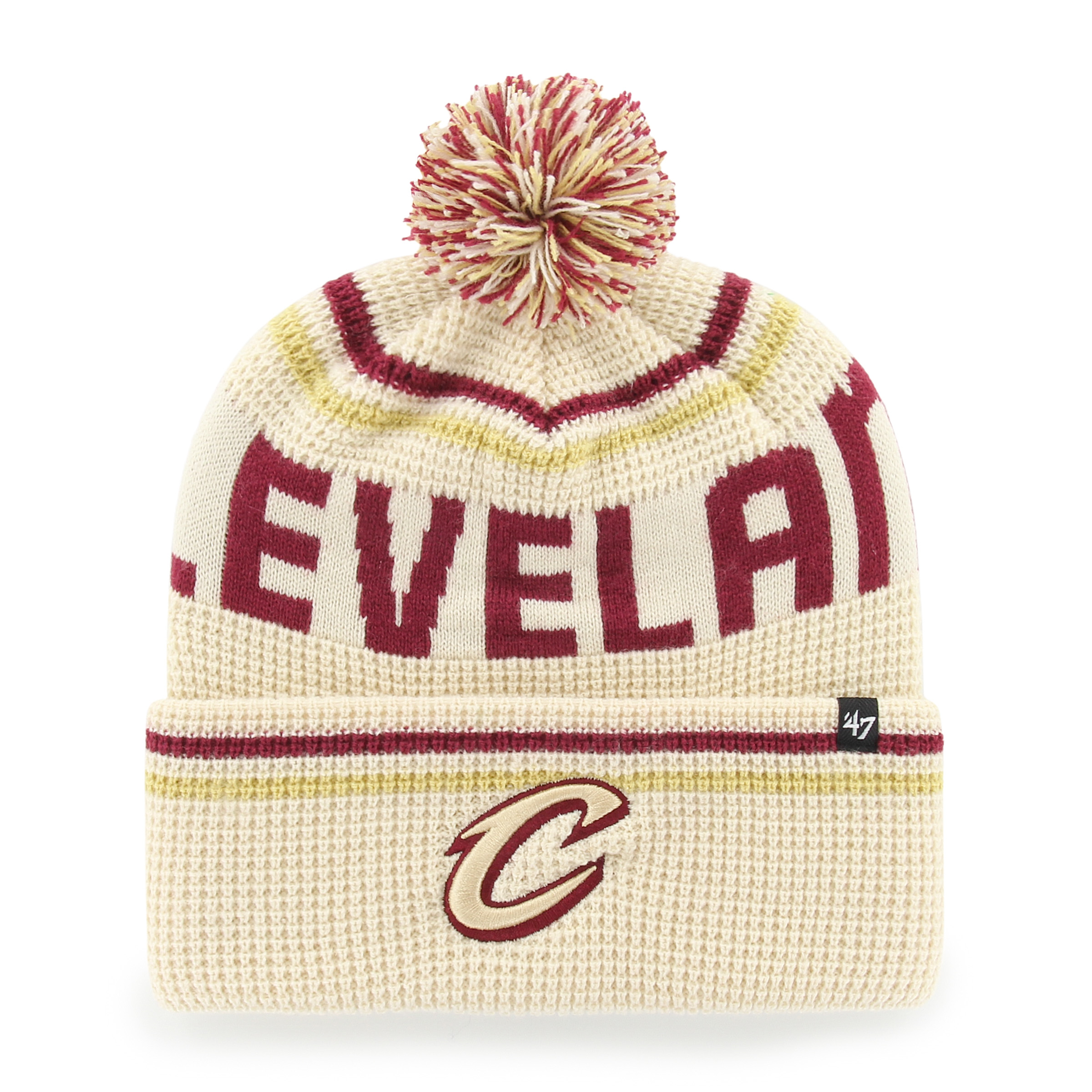 Men's '47 Natural Cleveland Cavaliers Quattrle Cuffed Knit Hat with Pom
