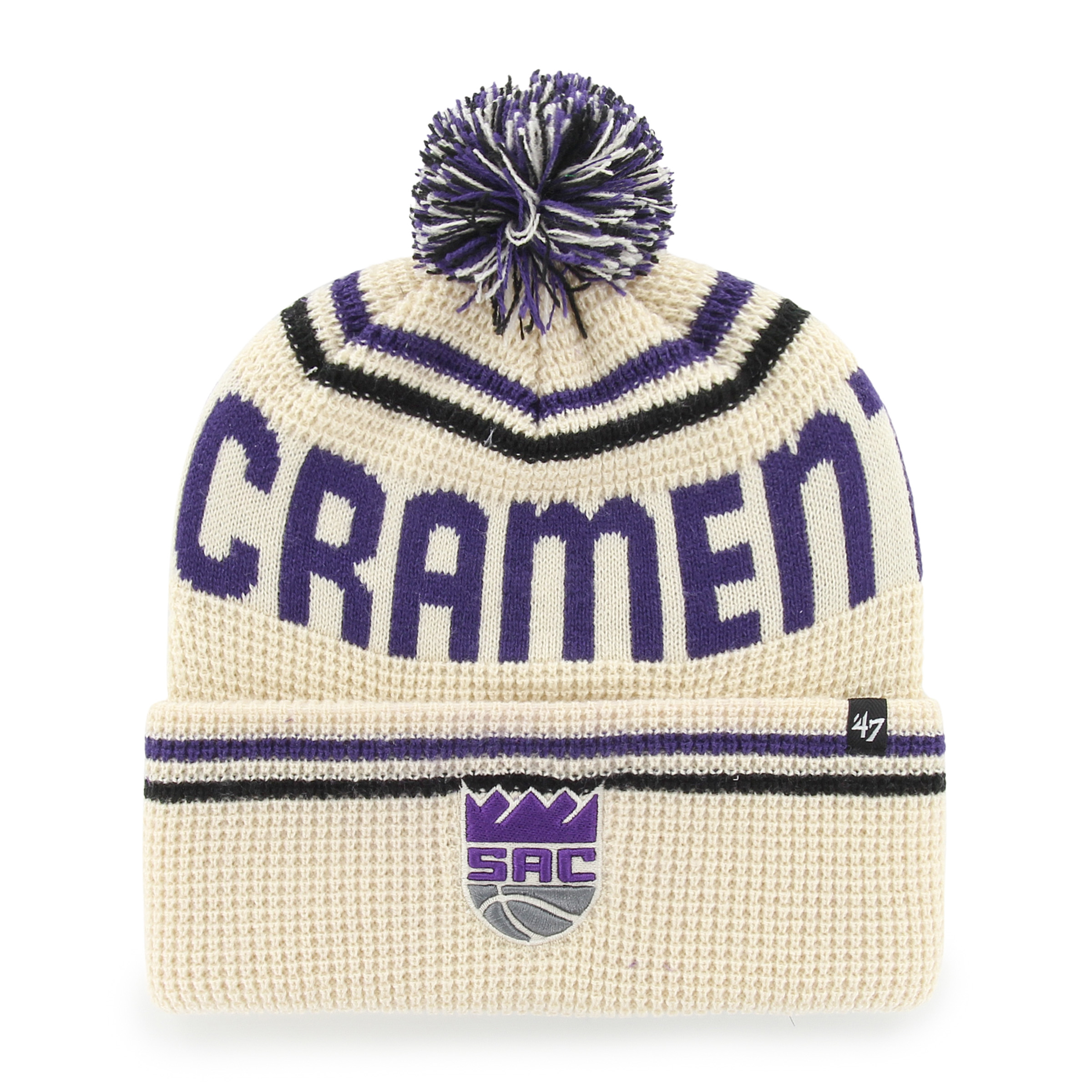 Men's '47 Natural Sacramento Kings Quattrle Cuffed Knit Hat with Pom