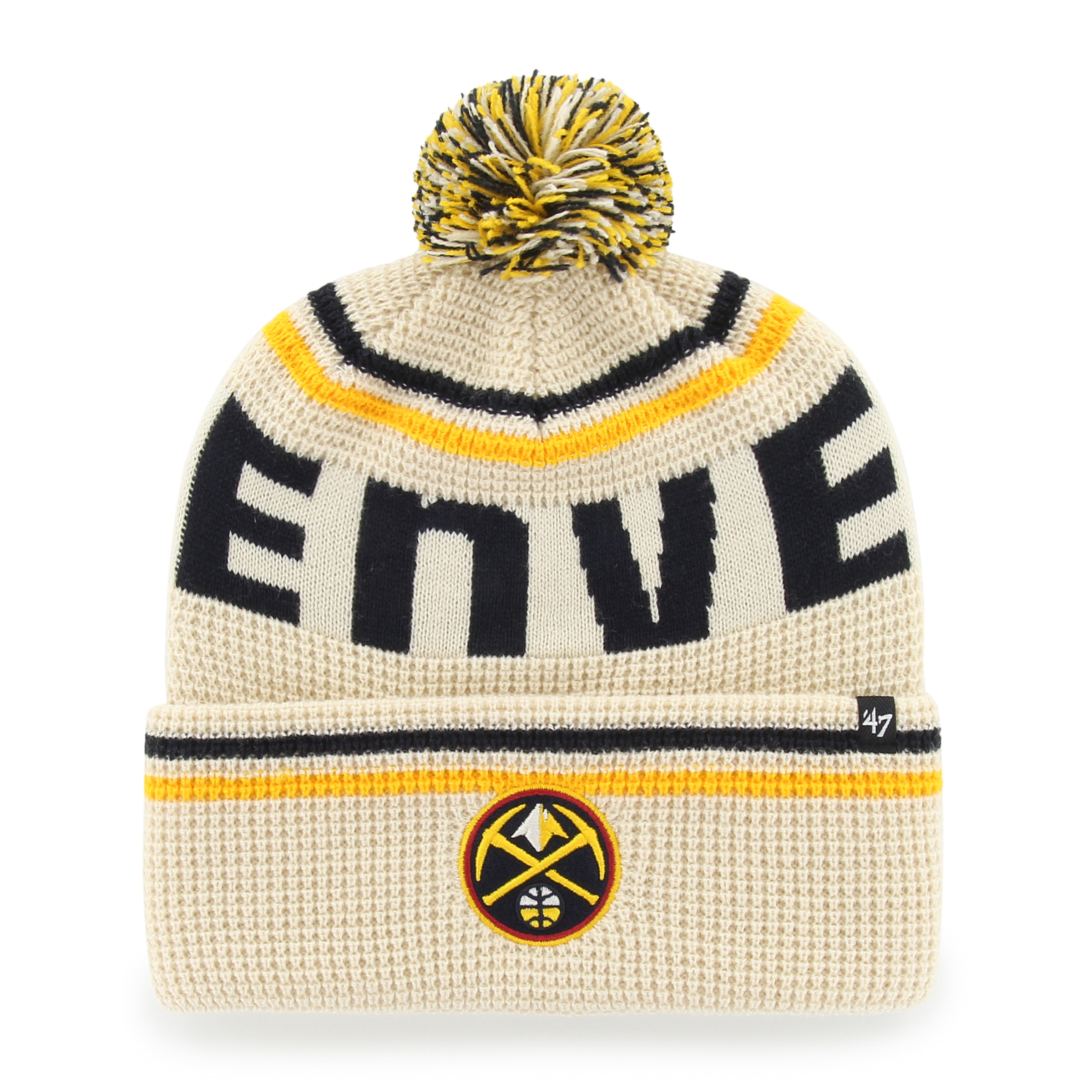 Men's '47 Natural Denver Nuggets Quattrle Cuffed Knit Hat with Pom