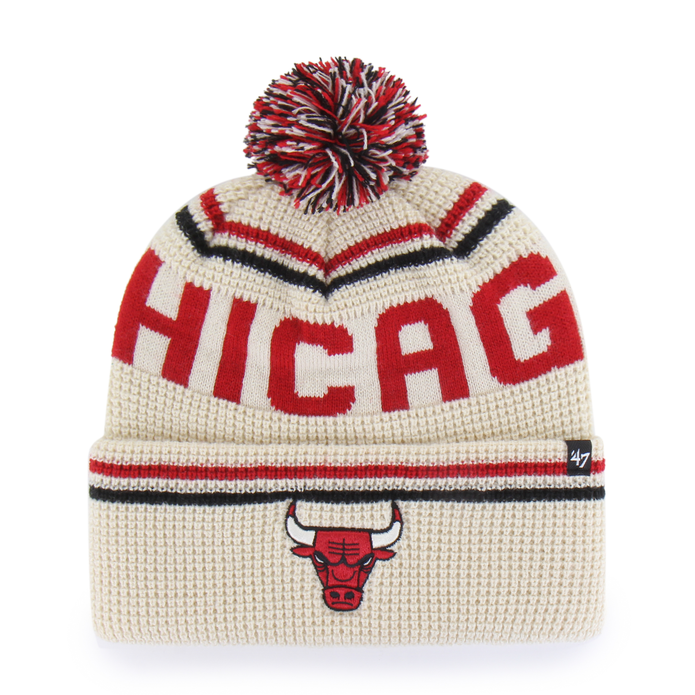 Men's '47 Natural Chicago Bulls Quattrle Cuffed Knit Hat with Pom