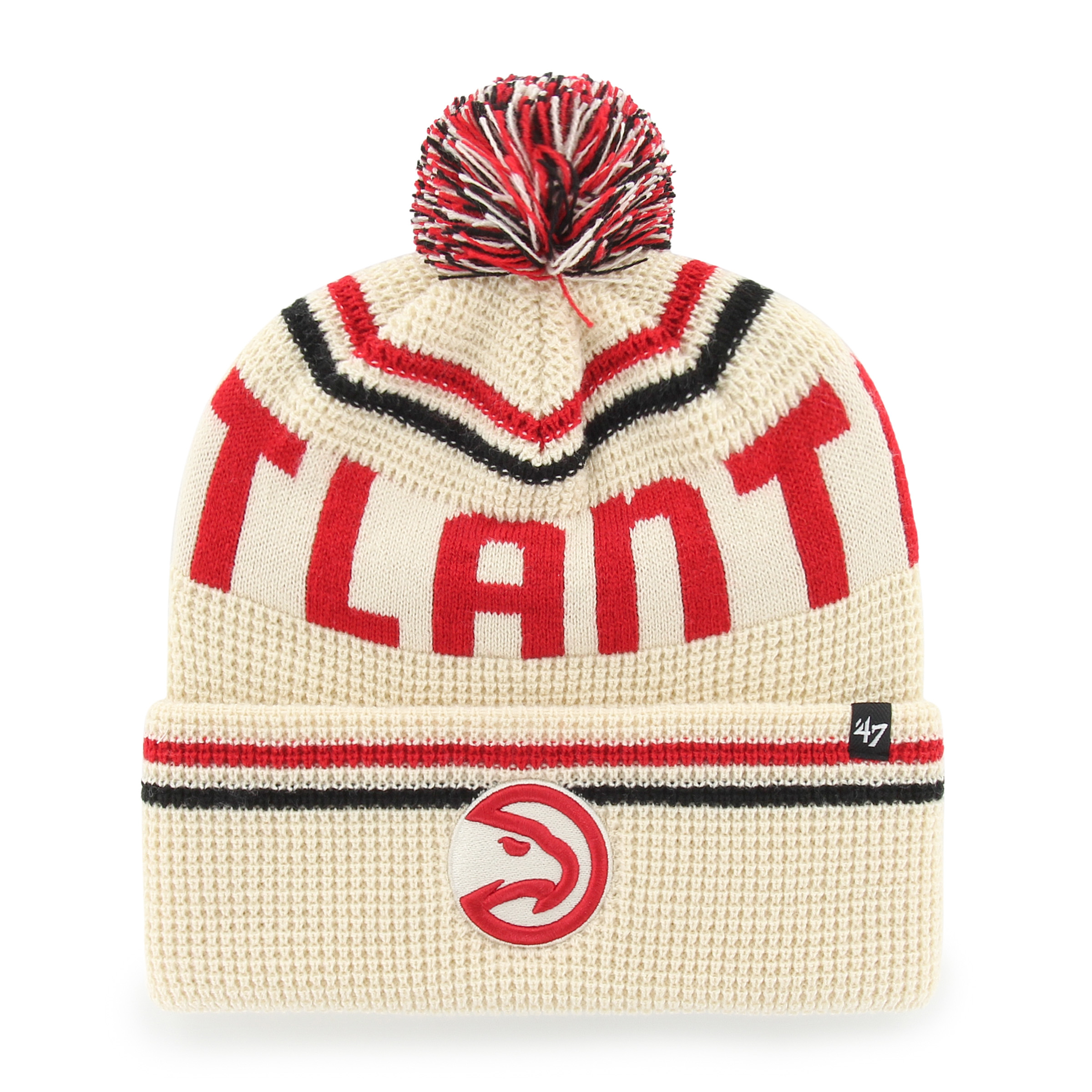 Men's '47 Natural Atlanta Hawks Quattrle Cuffed Knit Hat with Pom